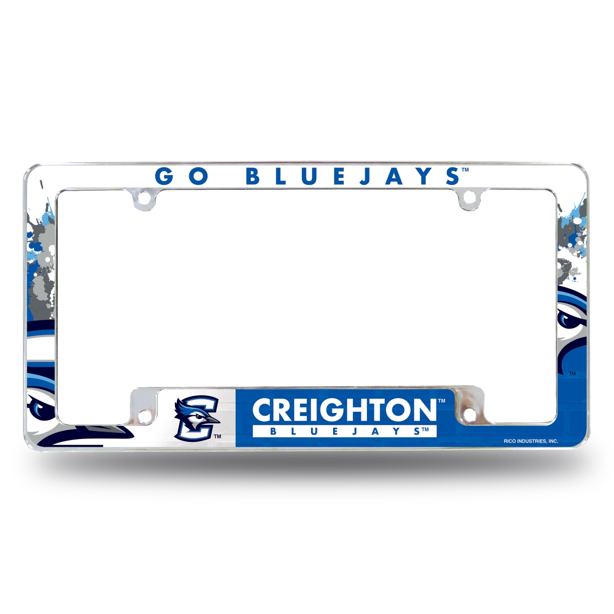 AFC410301B NCAA Creighton Bluejays Primary All Over Chrome License Plate Frame, 12 x 6 in.
