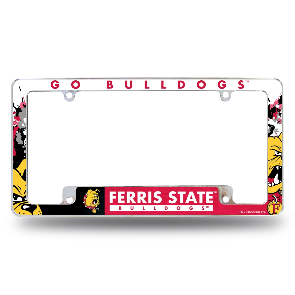 AFC220301B NCAA Ferris State Bulldogs Primary All Over Chrome License Plate Frame, 12 x 6 in.