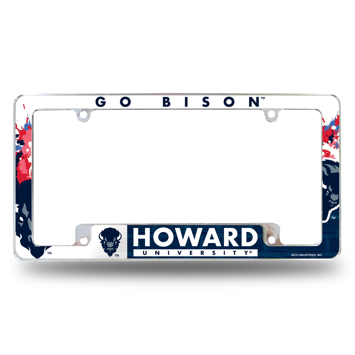 AFC330201B NCAA Howard Bison Primary All Over Chrome License Plate Frame, 12 x 6 in.