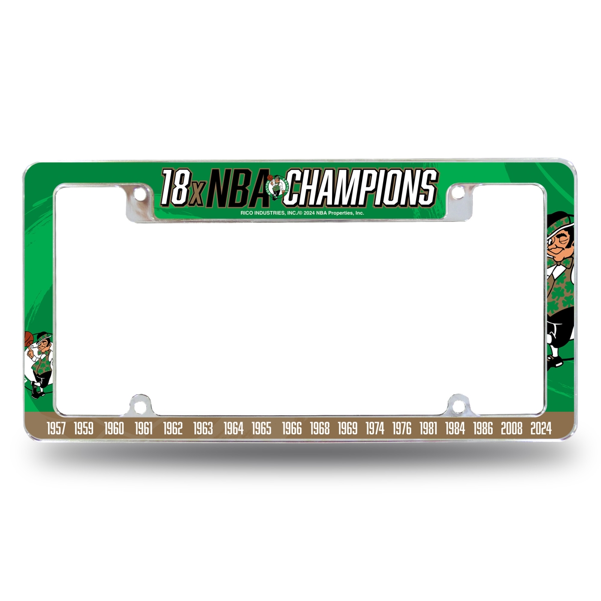AFC740WC18TT NBA Basketball Boston Celtics Multi Champ All Over Chrome License Plate Frame, 12 x 6 in.