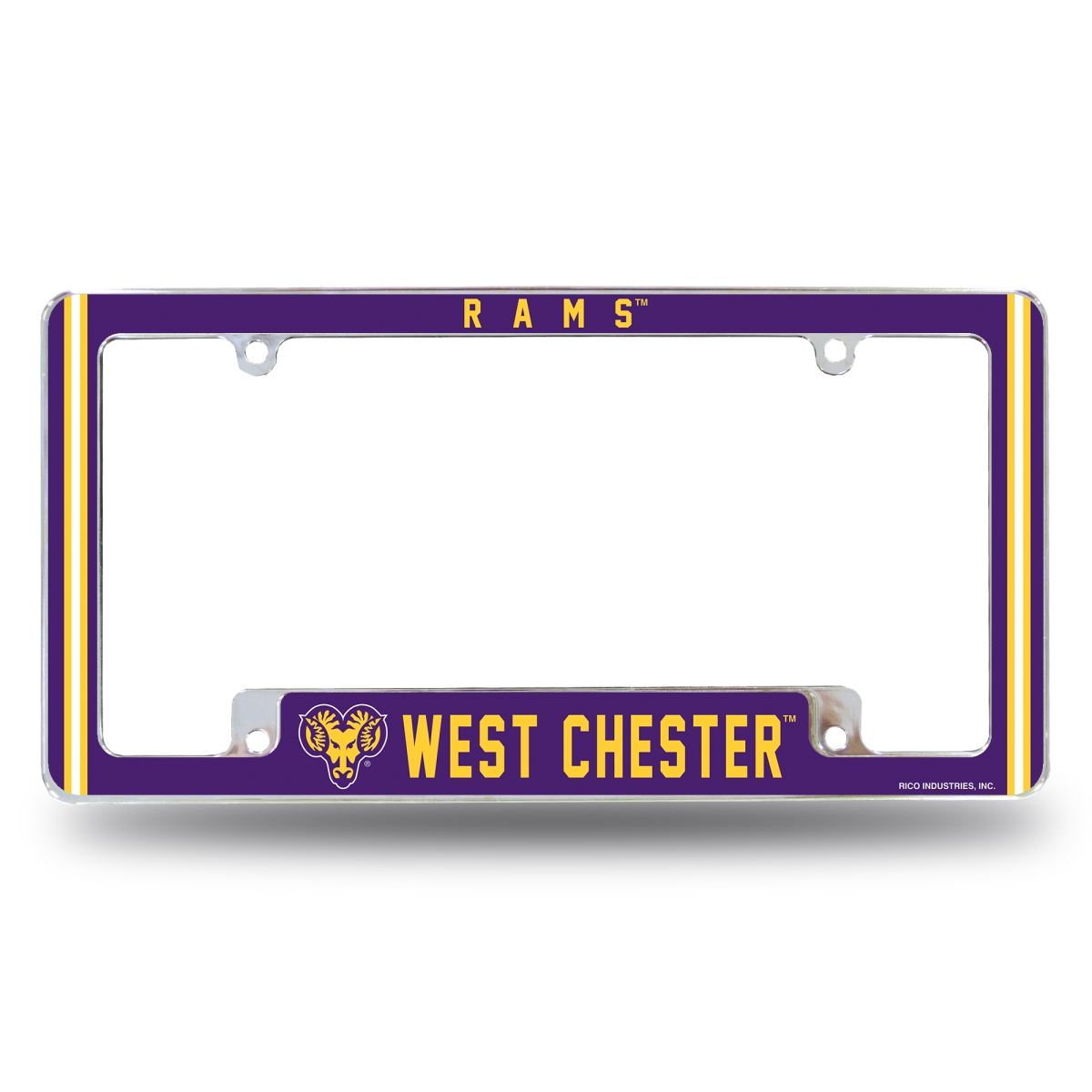 AFC211701B NCAA West Chester Golden Rams All Over Chrome License Plate Frame, 12 x 6 in.