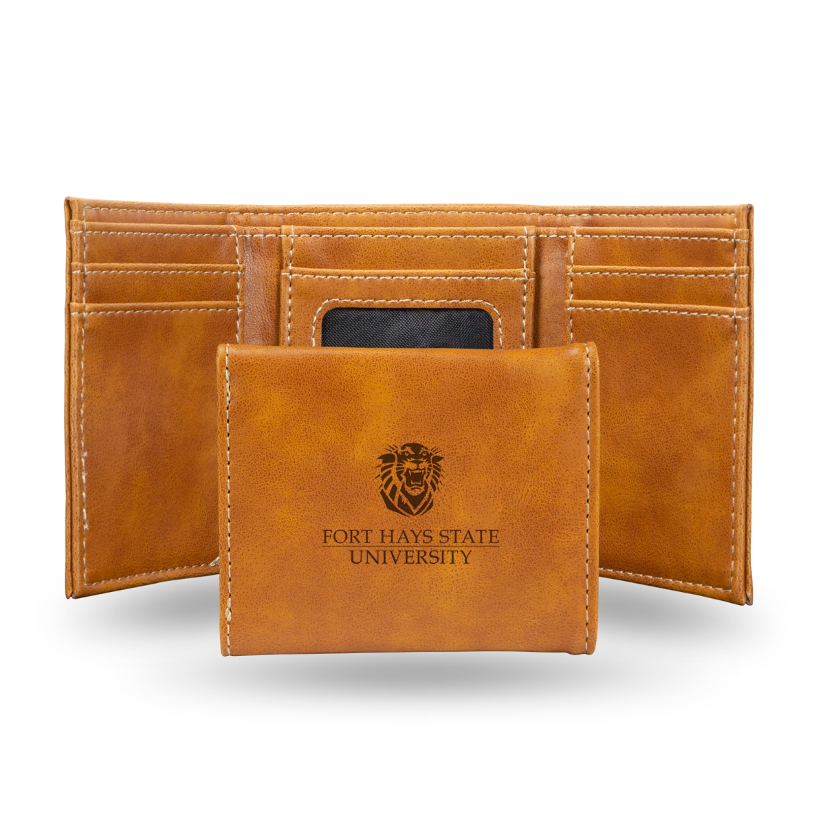 Picture of Rico Industries LETRI310401BR NCAA Fort Hays State Tigers Brown Laser Engraved Tri-Fold Wallet