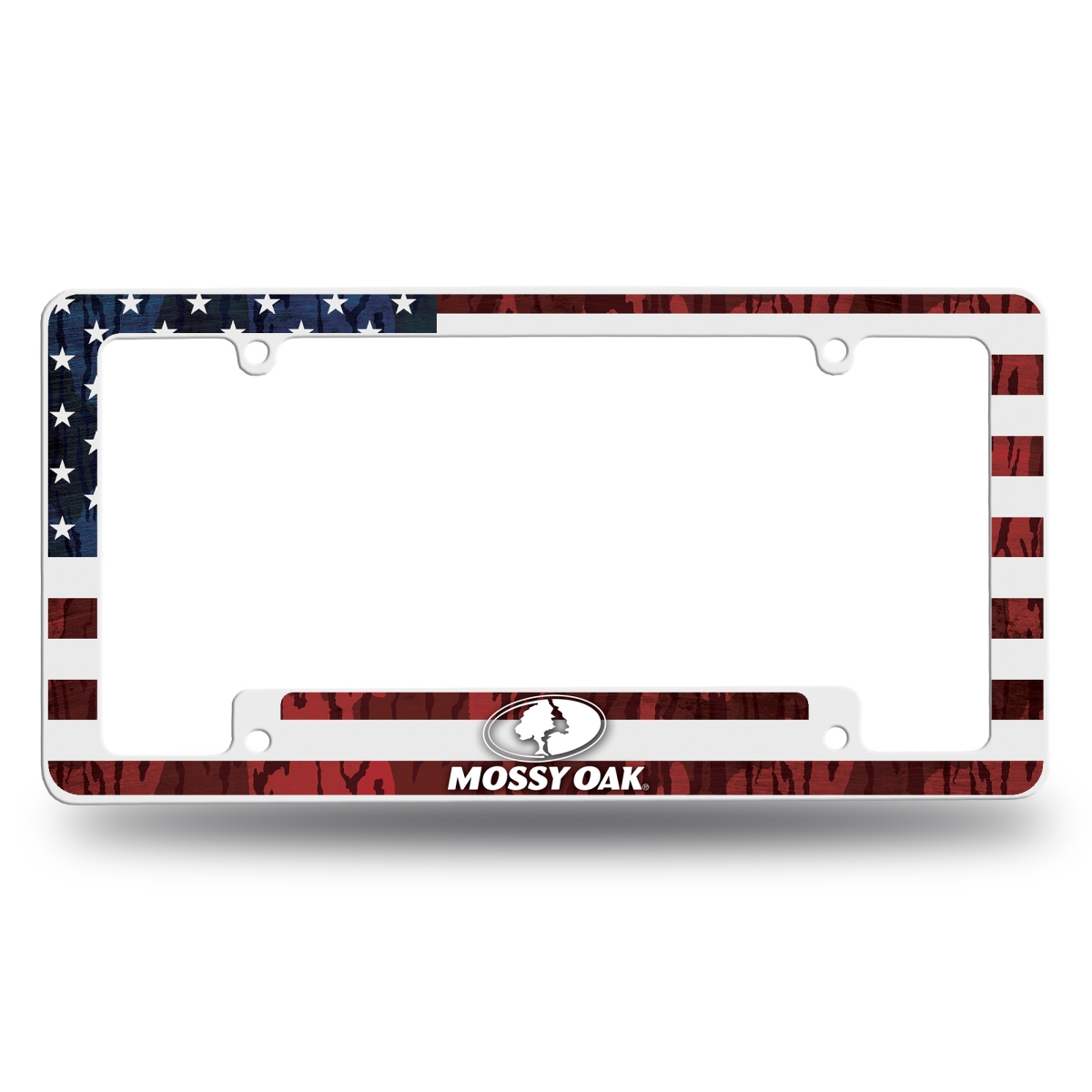 AFC122482CB Wildlife American Flag with White Stripes All Over Chrome License Plate Frame, 12 x 6 in.