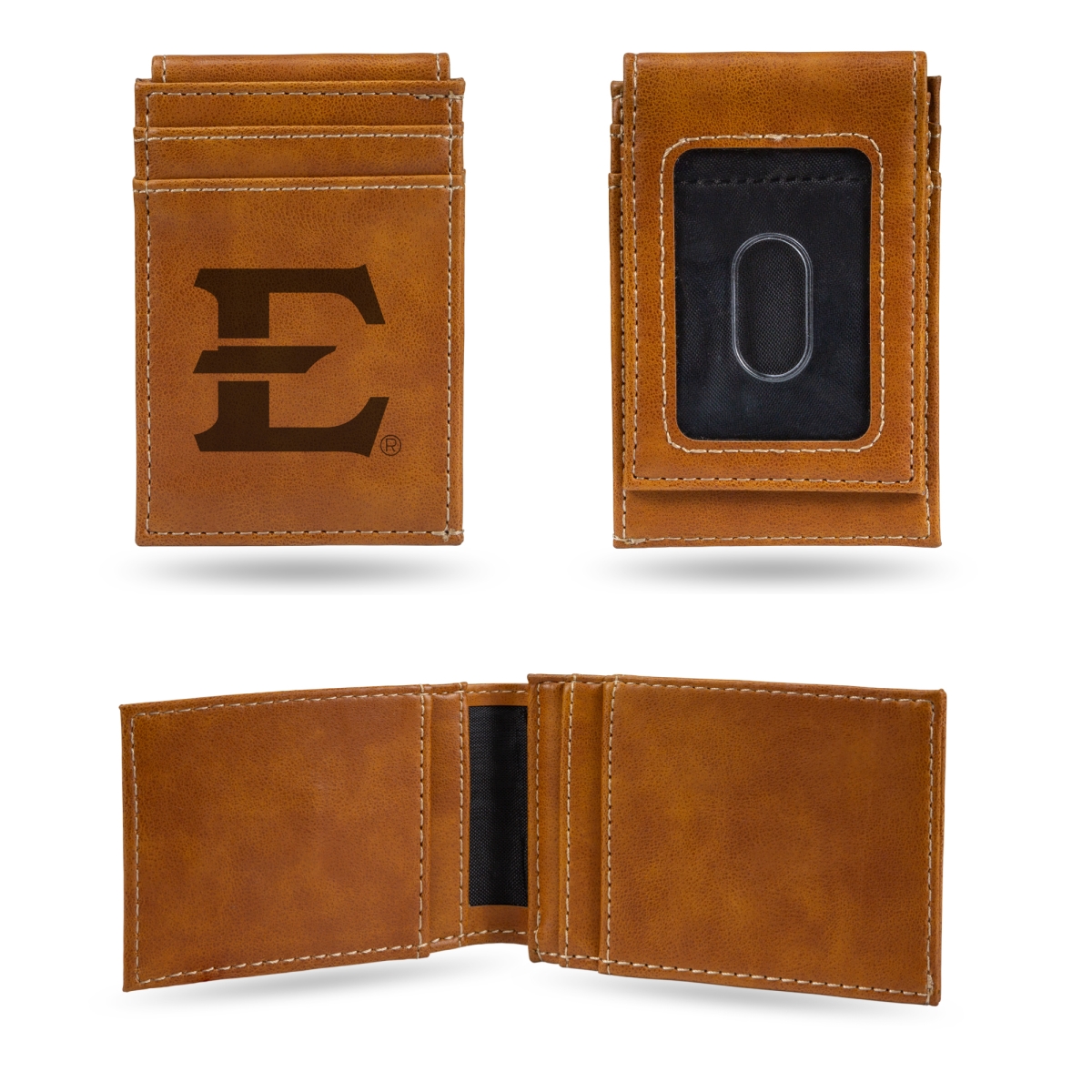 Picture of Rico Industries LEFPW181001BR NCAA East Tennessee State Buccaneers Brown Laser Engraved Front Pocket Wallet