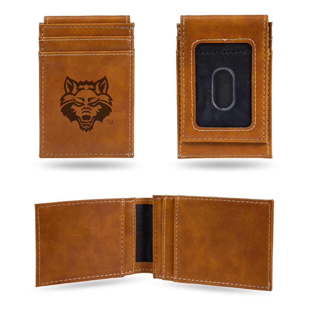 Picture of Rico Industries LEFPW360201BR NCAA Arkansas State Red Wolves Brown Laser Engraved Front Pocket Wallet