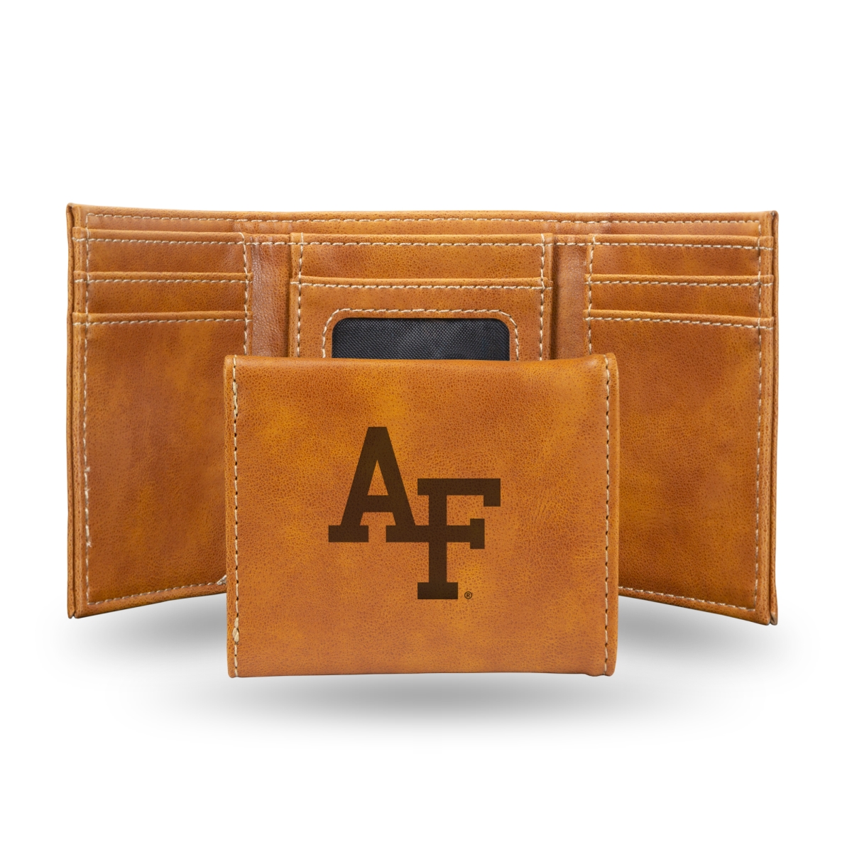Picture of Rico Industries LETRI500501BR NCAA Air Force Academy Falcons - AF Brown Laser Engraved Tri-Fold Wallet