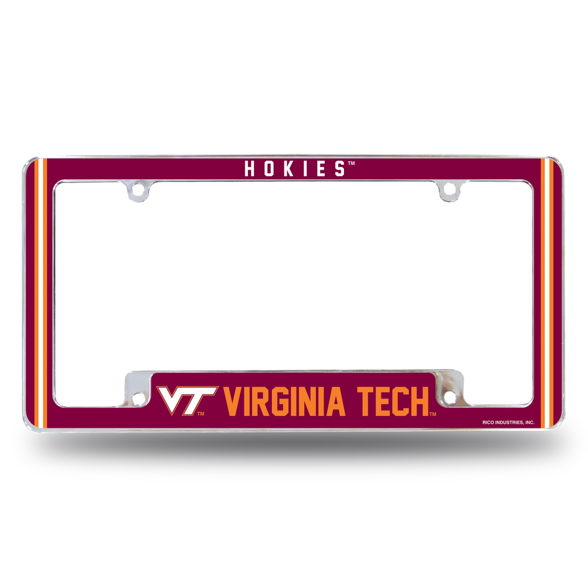 AFC340210B NCAA Virginia Tech Hokies Classic All Over Chrome License Plate Frame, 12 x 6 in.