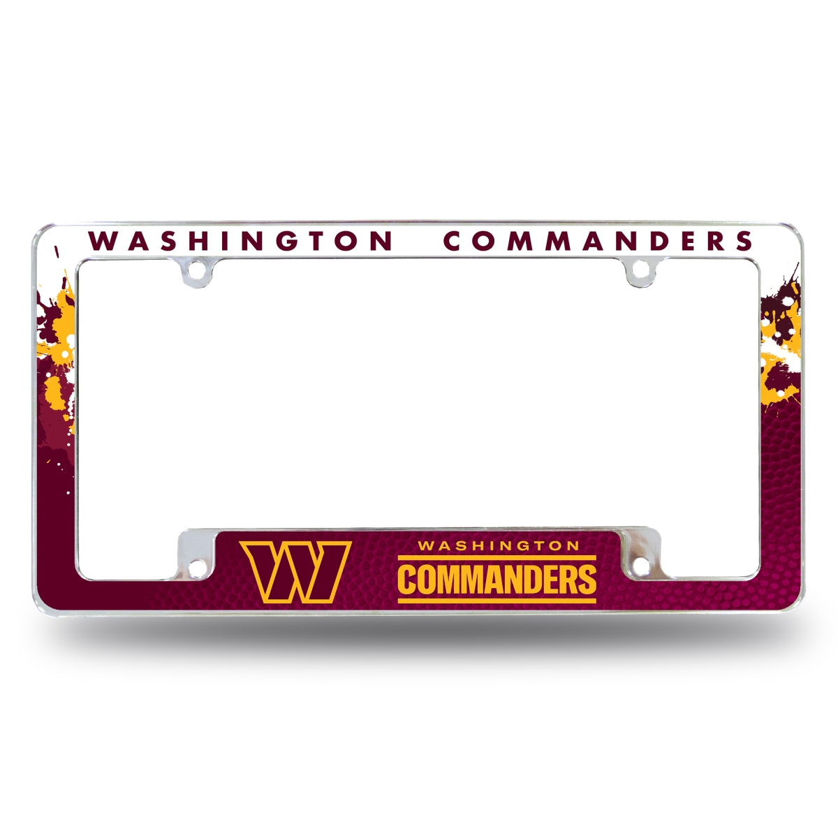 AFC3702B NFL Football Washington Commanders Primary All Over Chrome License Plate Frame, 12 x 6 in.