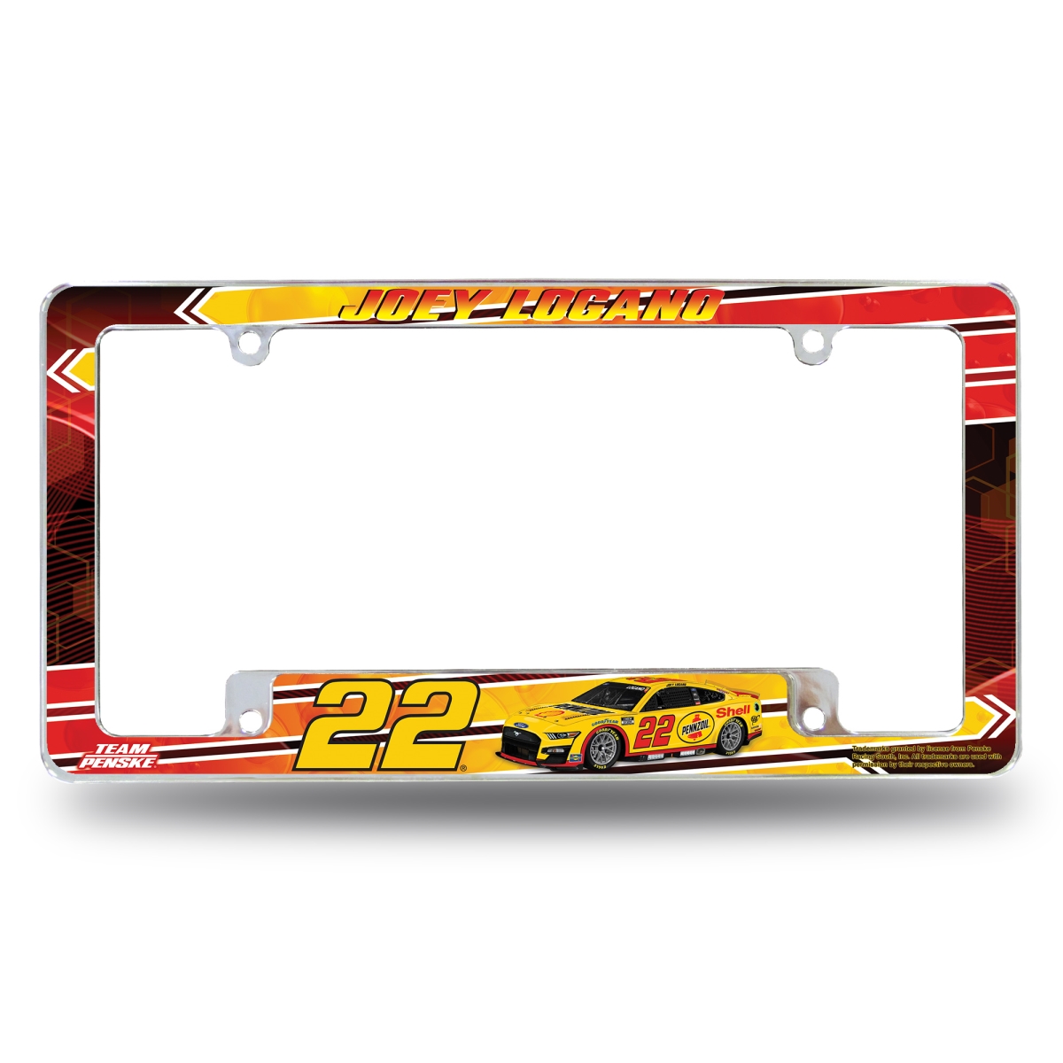 Picture of Rico Industries AFC119445CB 12 x 6 in. No.22 NASCAR Racing Joey Logano PENZOIL with All Over Automotive License Plate Frame - Chrome