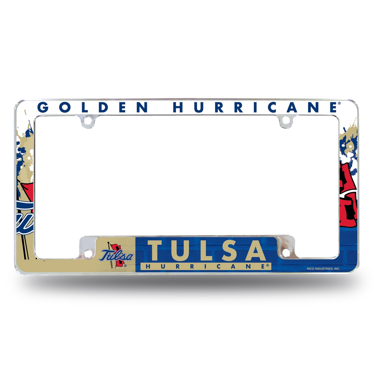 AFC230102B NCAA Tulsa Golden Hurricane Primary All Over Chrome License Plate Frame, 12 x 6 in.