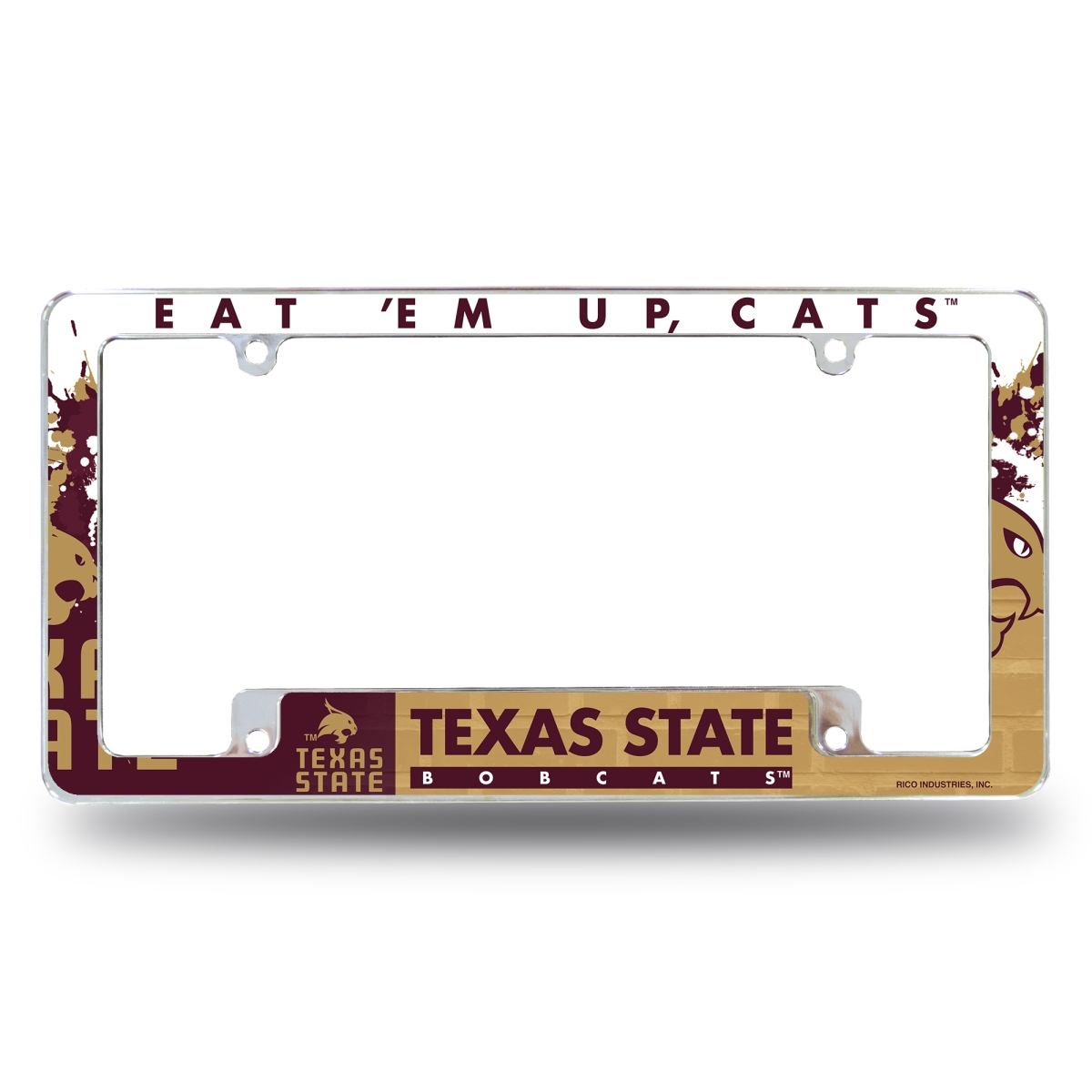 AFC261202B NCAA Texas State Bobcats Primary All Over Chrome License Plate Frame, 12 x 6 in.