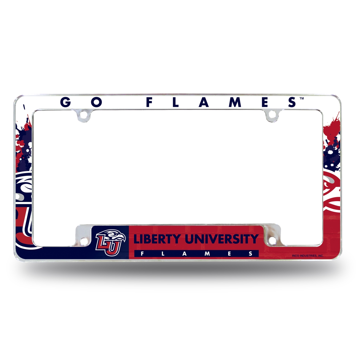 AFC340802B NCAA Liberty Flames Primary All Over Chrome License Plate Frame, 12 x 6 in.