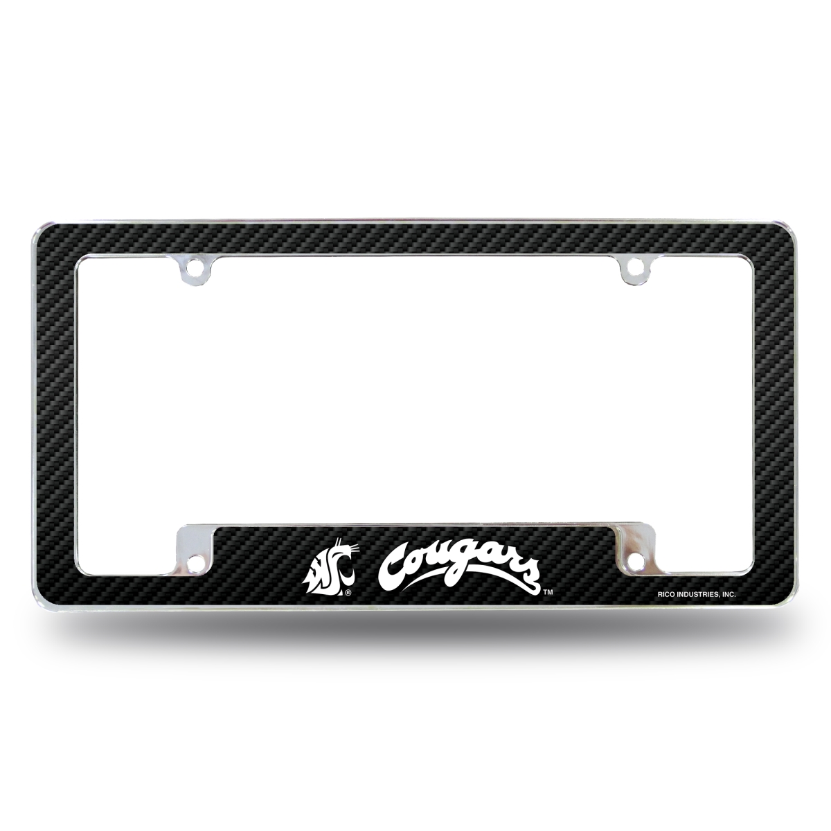 AFC490102BCF NCAA Washington State Cougars - WSU Carbon Fiber All Over Chrome License Plate Frame, 12 x 6 in.