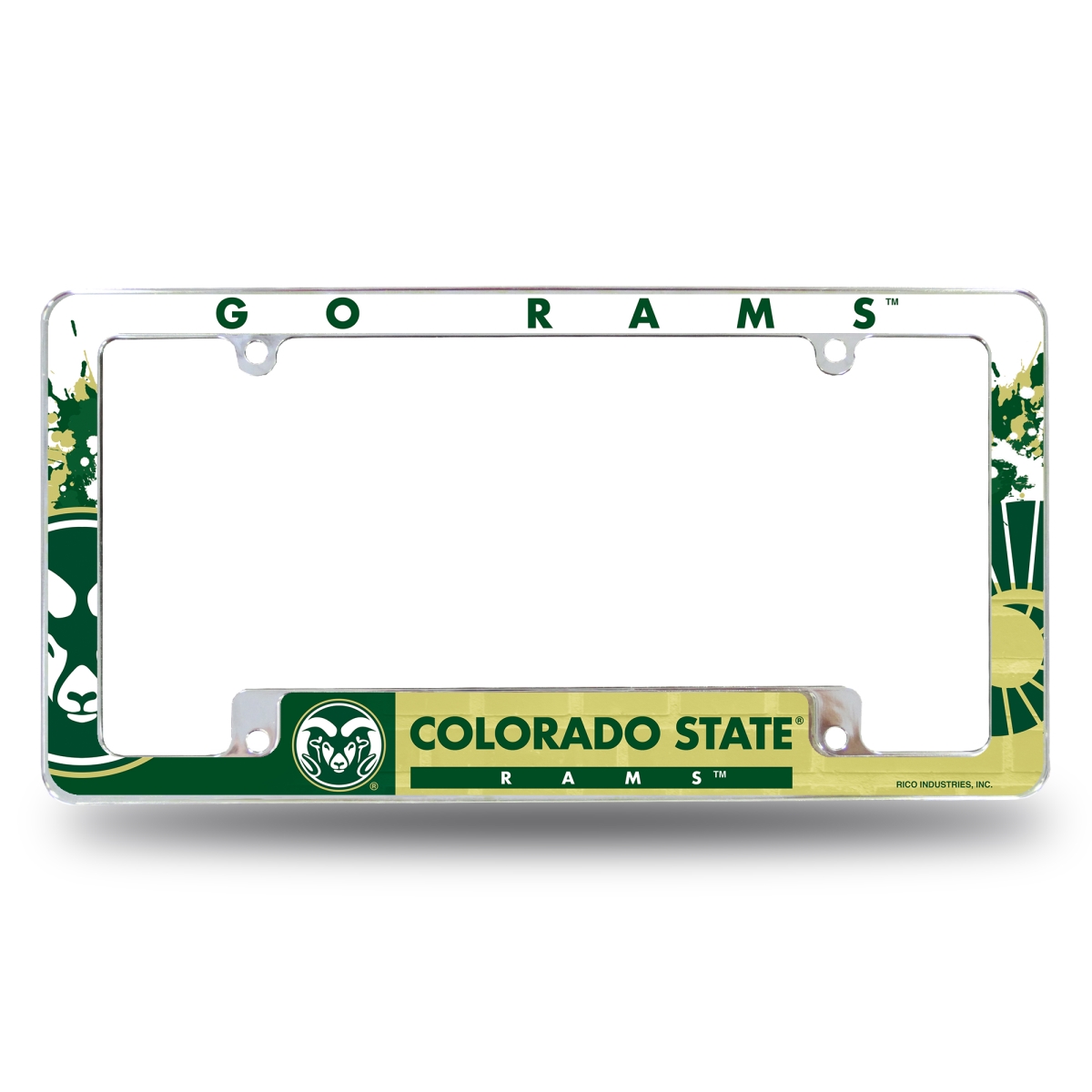 AFC500202B NCAA Colorado State Rams Primary All Over Chrome License Plate Frame, 12 x 6 in.