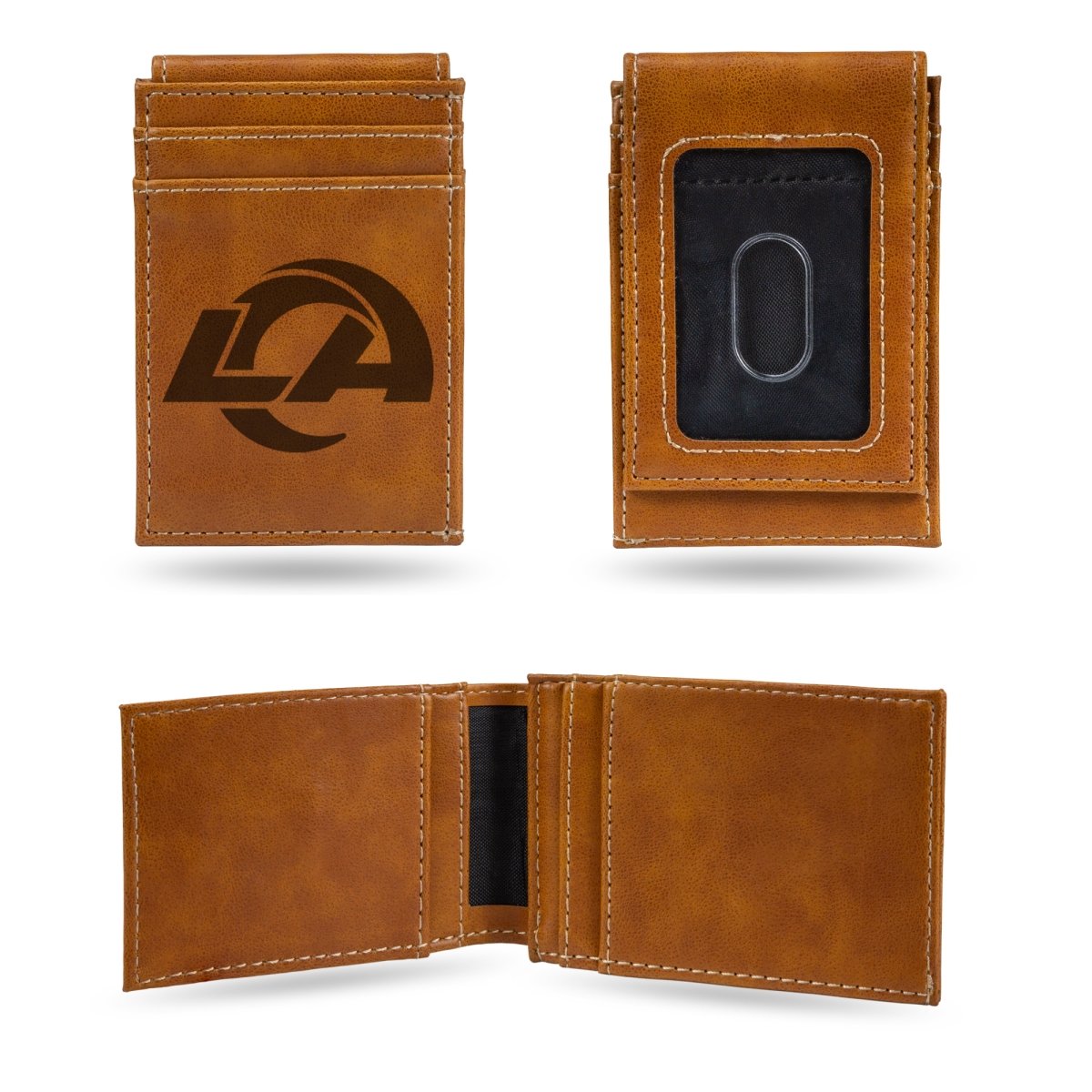 Picture of Rico Industries LEFPW3003BR NFL Football Los Angeles Rams Brown Laser Engraved Front Pocket Wallet