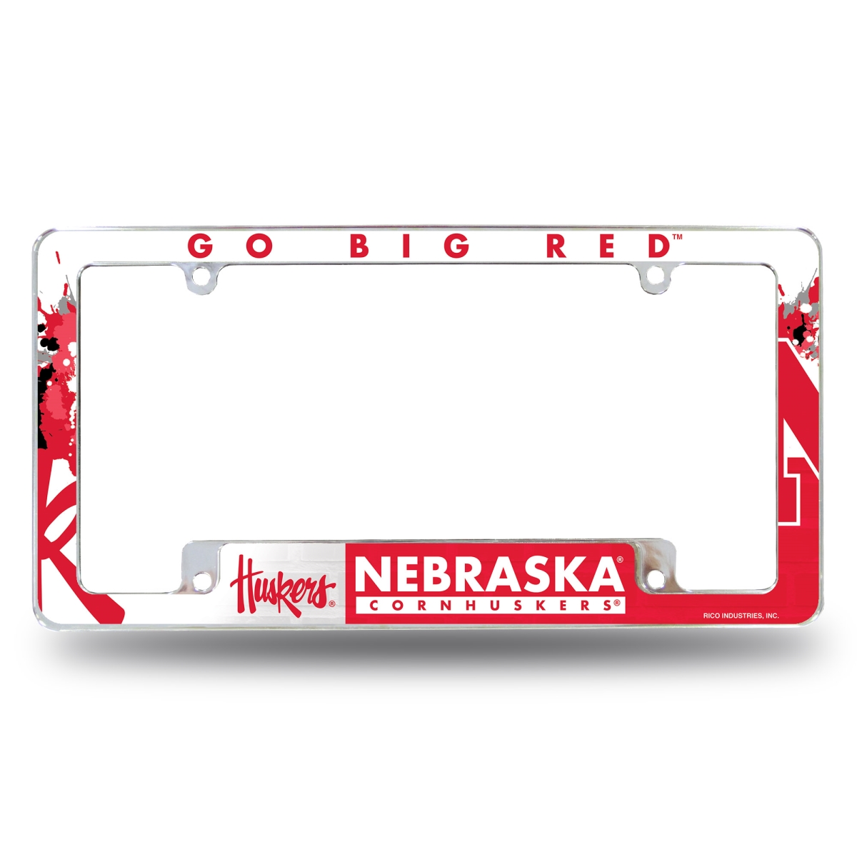 AFC410102B NCAA Nebraska Cornhuskers Primary All Over Chrome License Plate Frame, 12 x 6 in.