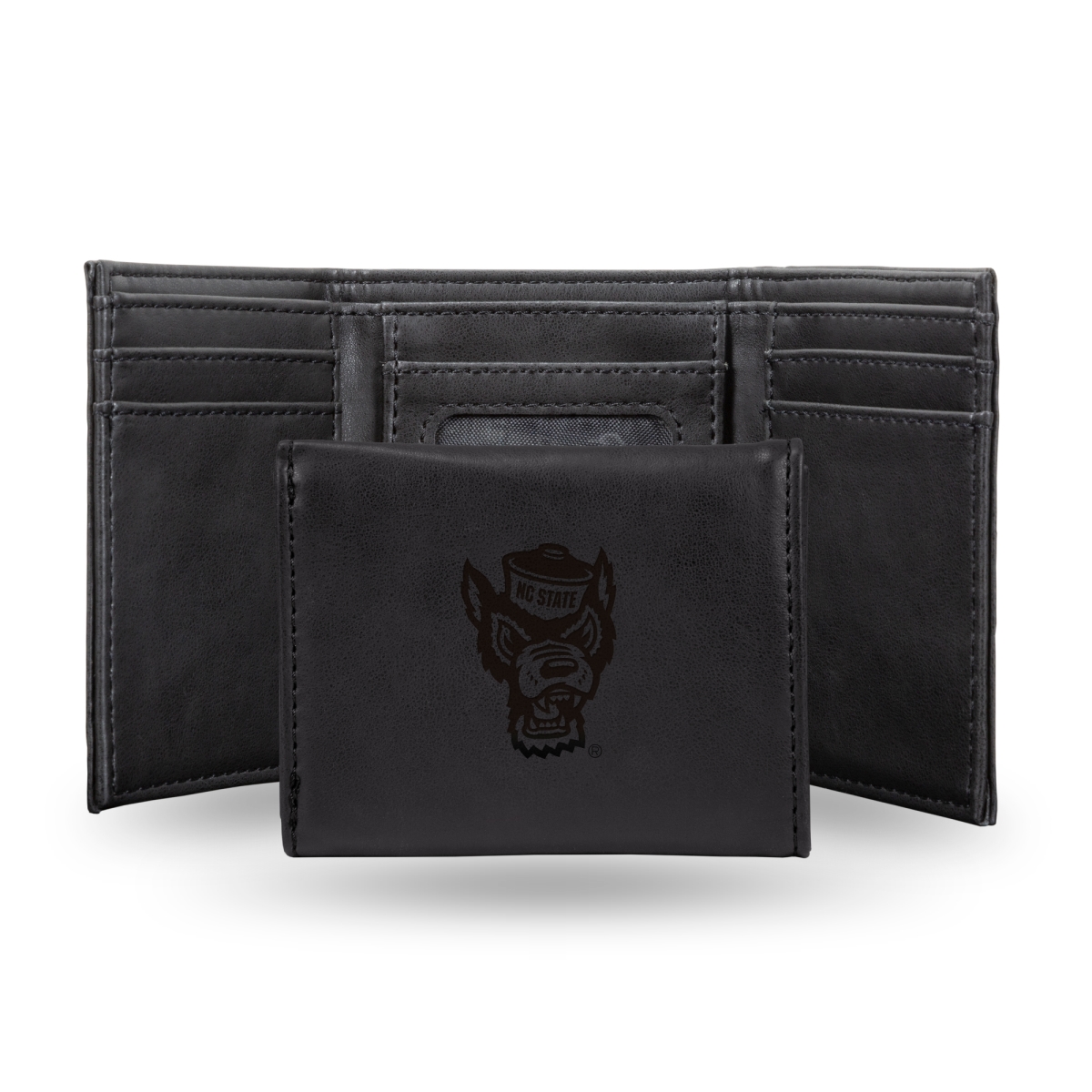 LETRI130202BK NCAA North Carolina State Wolfpack Black Laser Engraved Tri-Fold Wallet