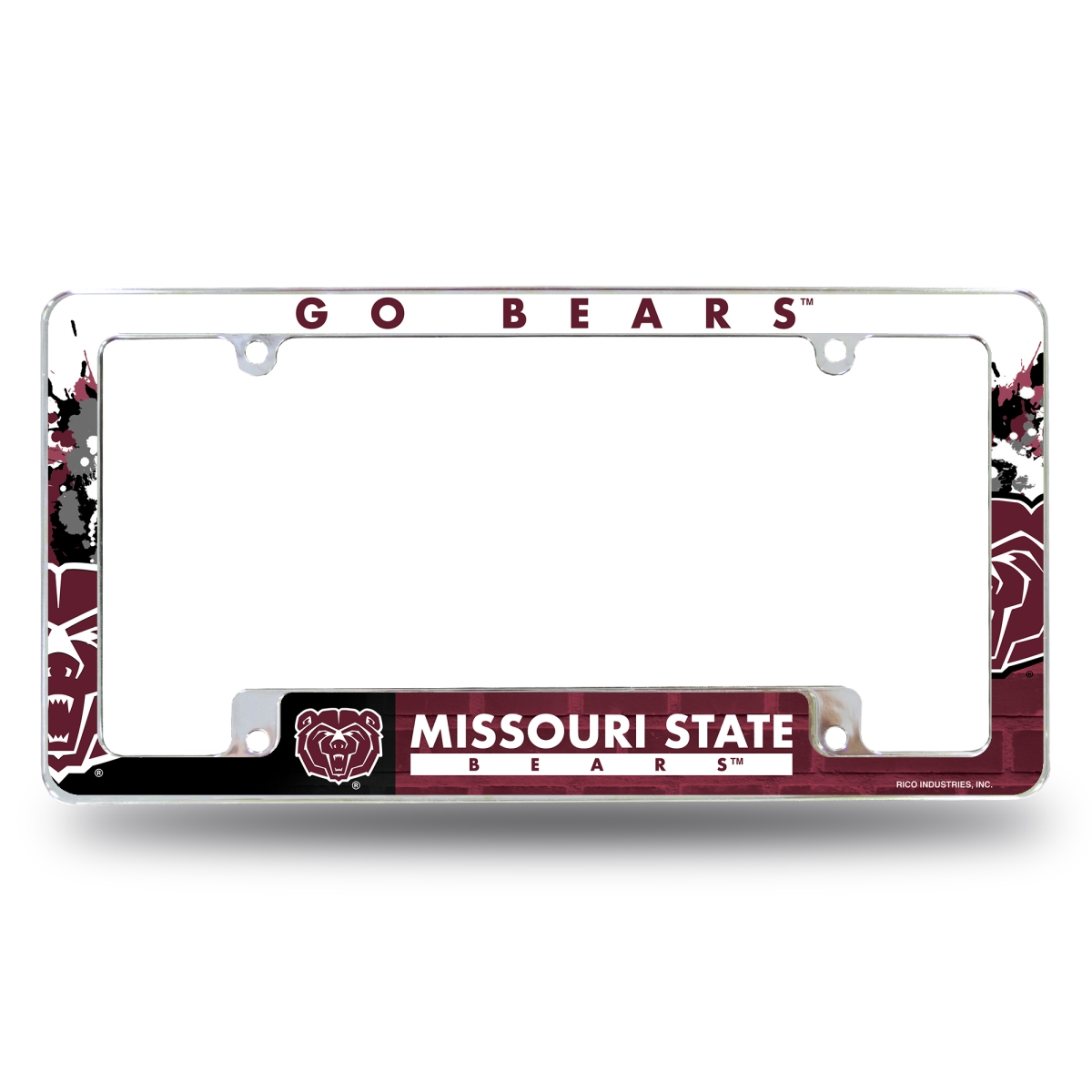 AFC390201B NCAA Missouri State Bears Primary All Over Chrome License Plate Frame, 12 x 6 in.