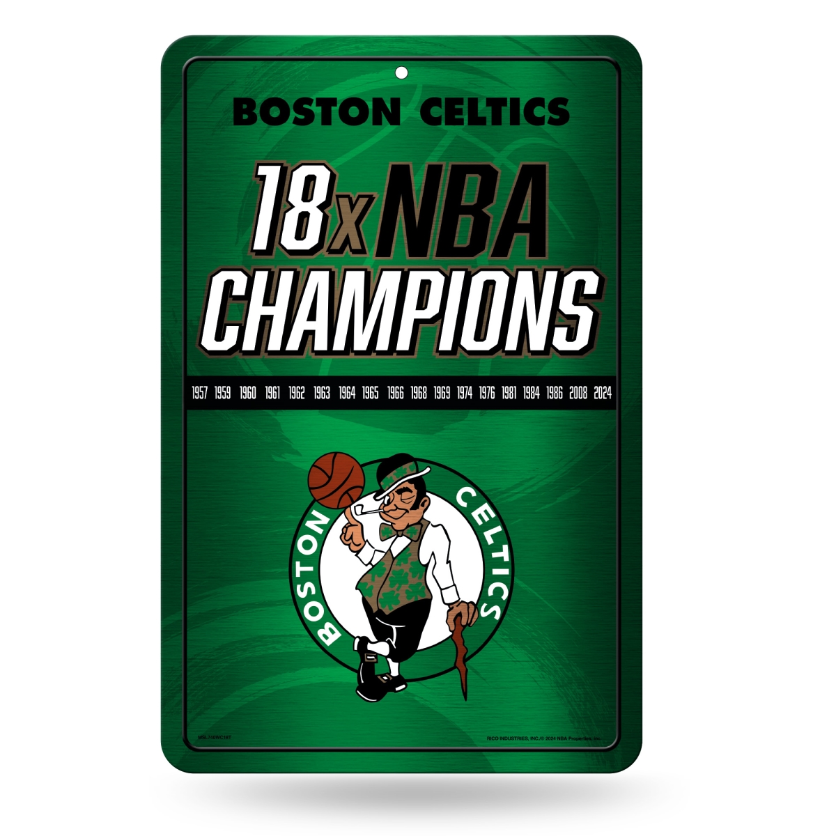 MSL740WC18T NBA Basketball Boston Celtics 18 Time Champions 11 x 17 in. Home Decor Sign