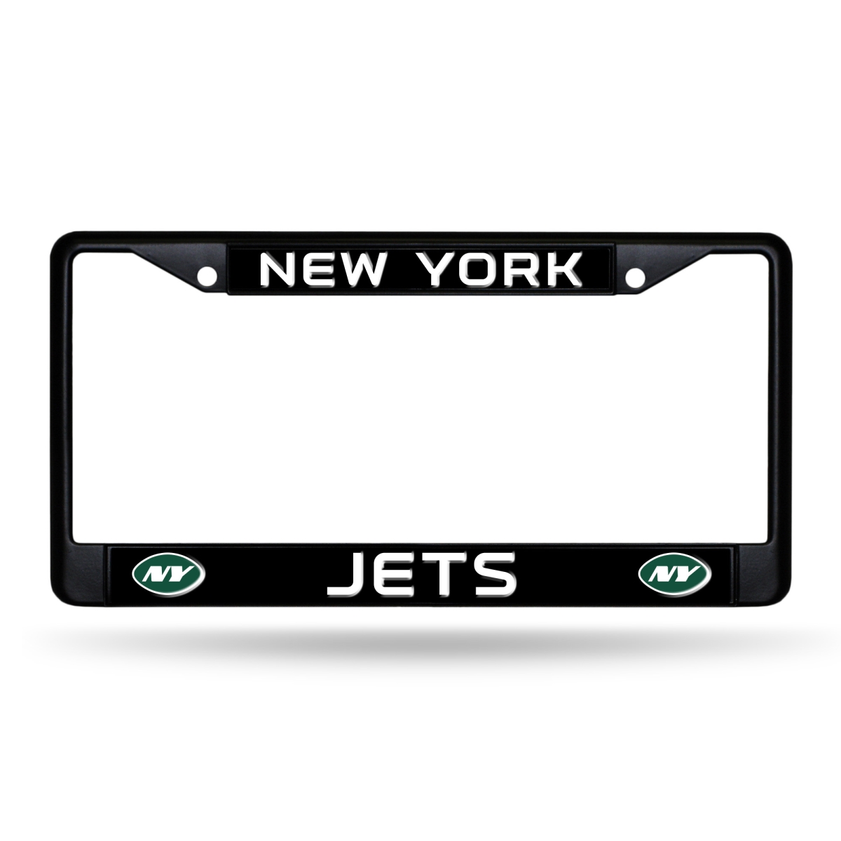FBC2205 12 x 6 in. NFL Football   York Jets Black Chrome Frame with Plastic Inserts Car-Truck Auto Accessory