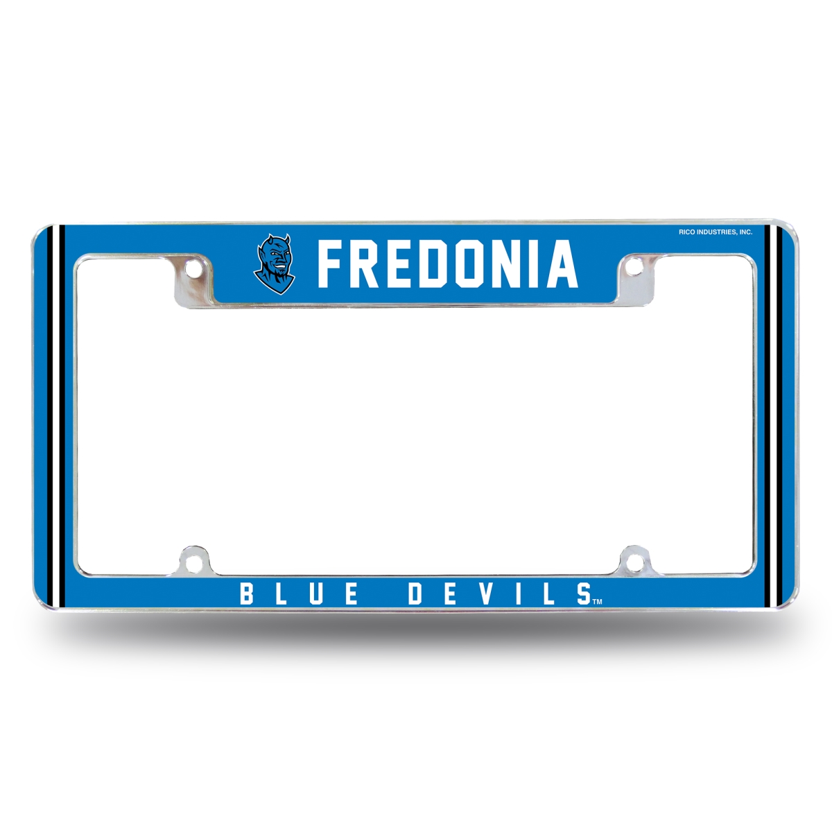 AFC274901T NCAA SUNY Fredonia Blue Devils All Over Chrome License Plate Frame, 12 x 6 in.
