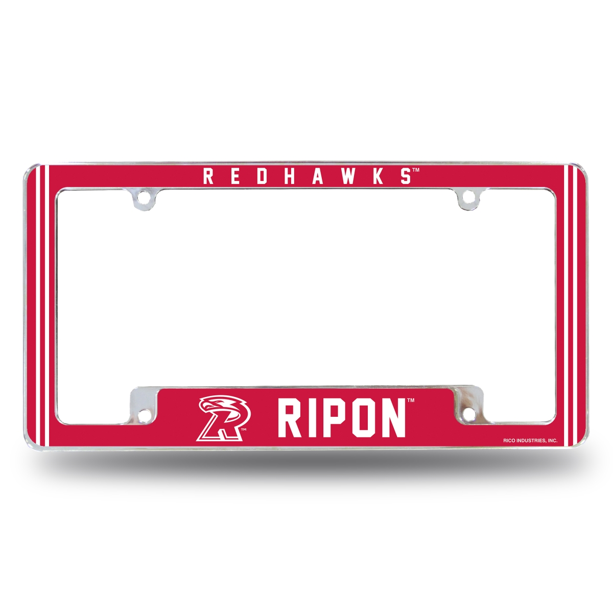 AFC451601B NCAA Ripon Red Hawks All Over Chrome License Plate Frame, 12 x 6 in.