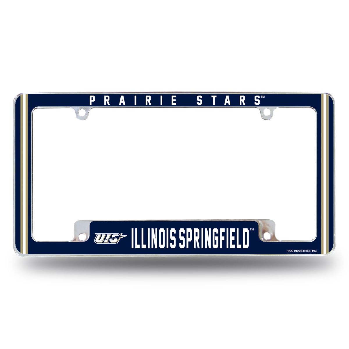 AFC402401B NCAA Illinois-Springfield Prairie Stars All Over Chrome License Plate Frame, 12 x 6 in.