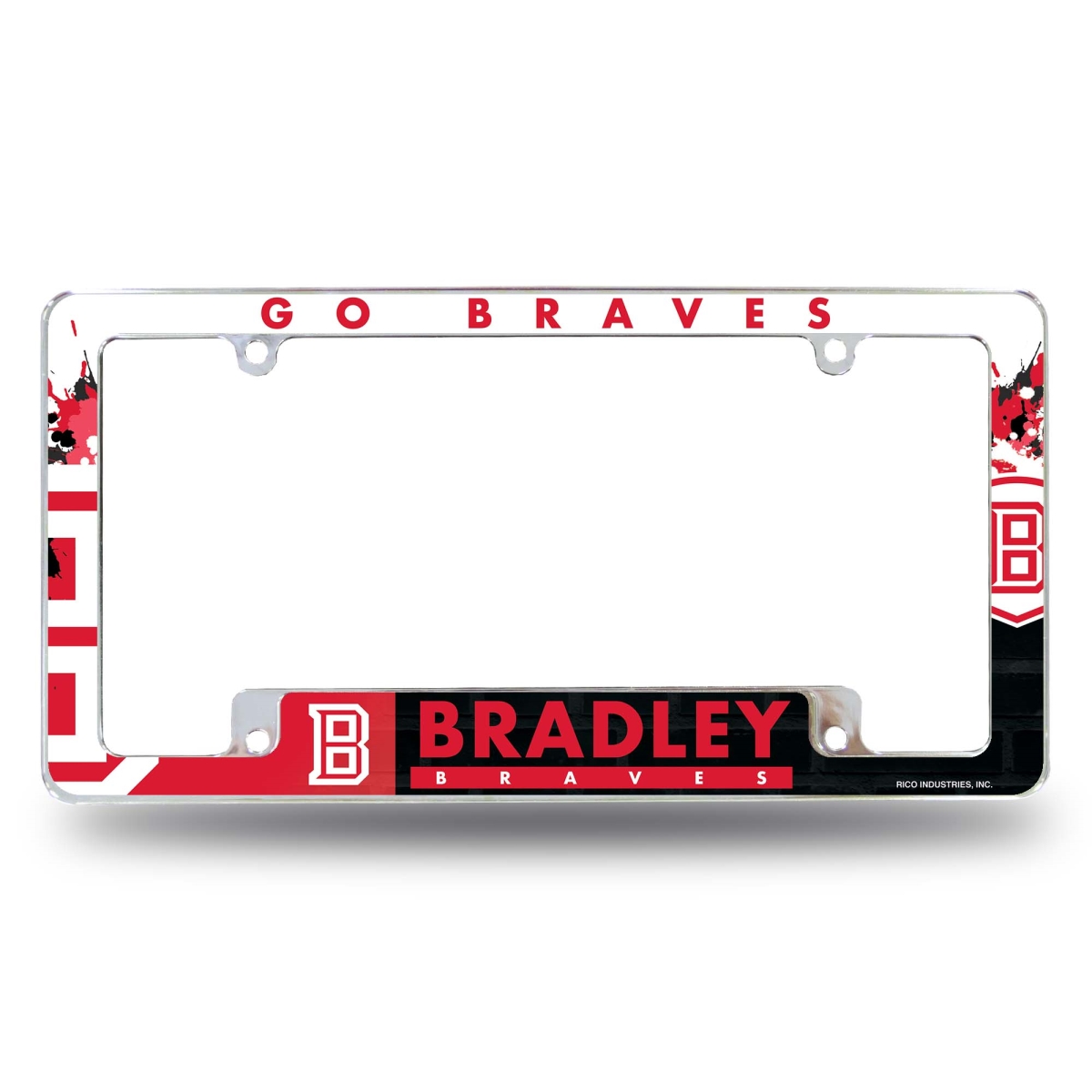 AFC401101B NCAA Bradley Braves All Over Chrome License Plate Frame, 12 x 6 in.