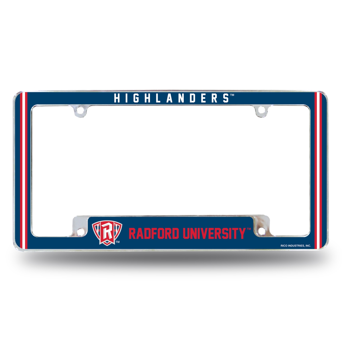 AFC341110B NCAA Radford Highlanders Classic All Over Chrome License Plate Frame, 12 x 6 in.