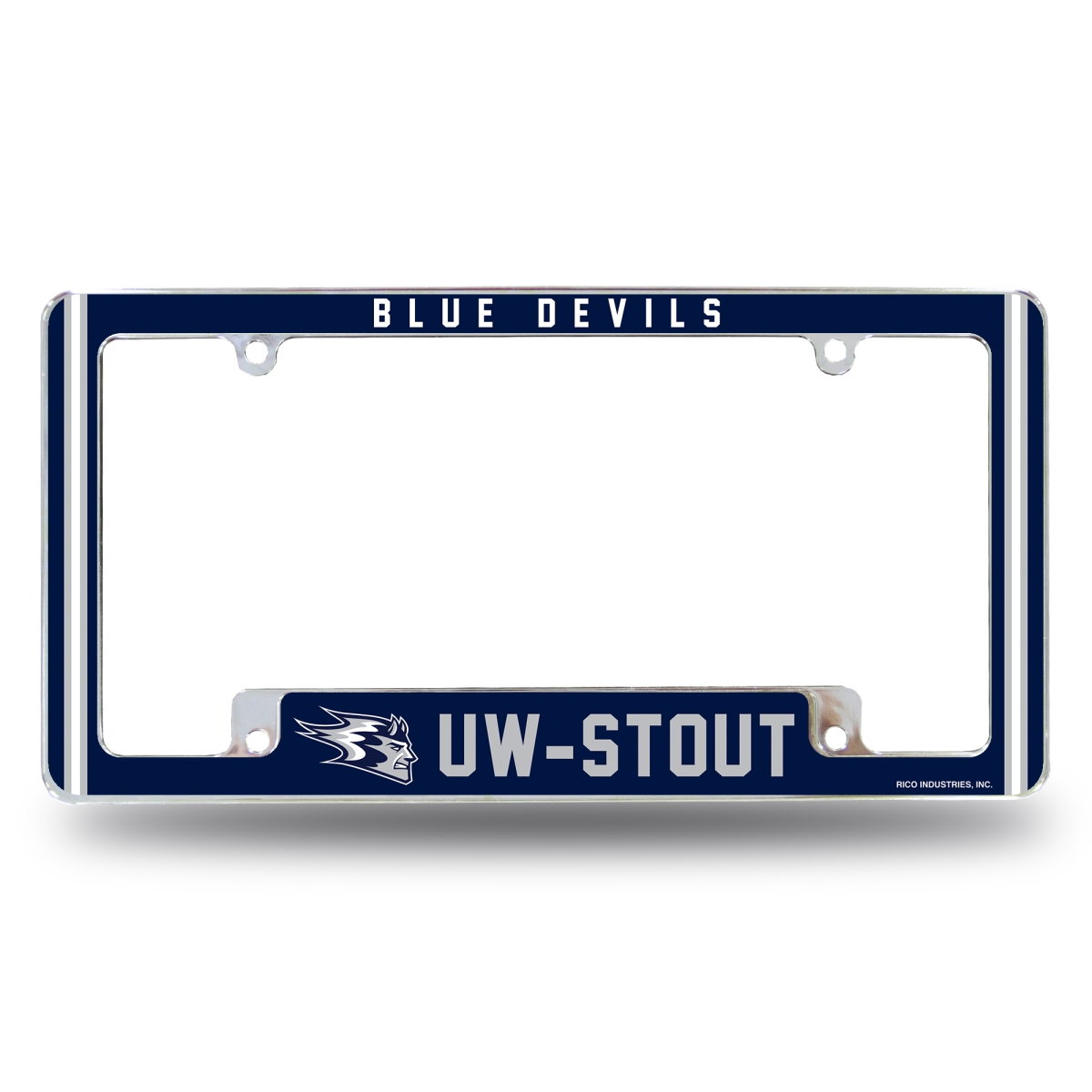 AFC451010B NCAA Wisconsin-Stout Blue Devils Classic All Over Chrome License Plate Frame, 12 x 6 in.