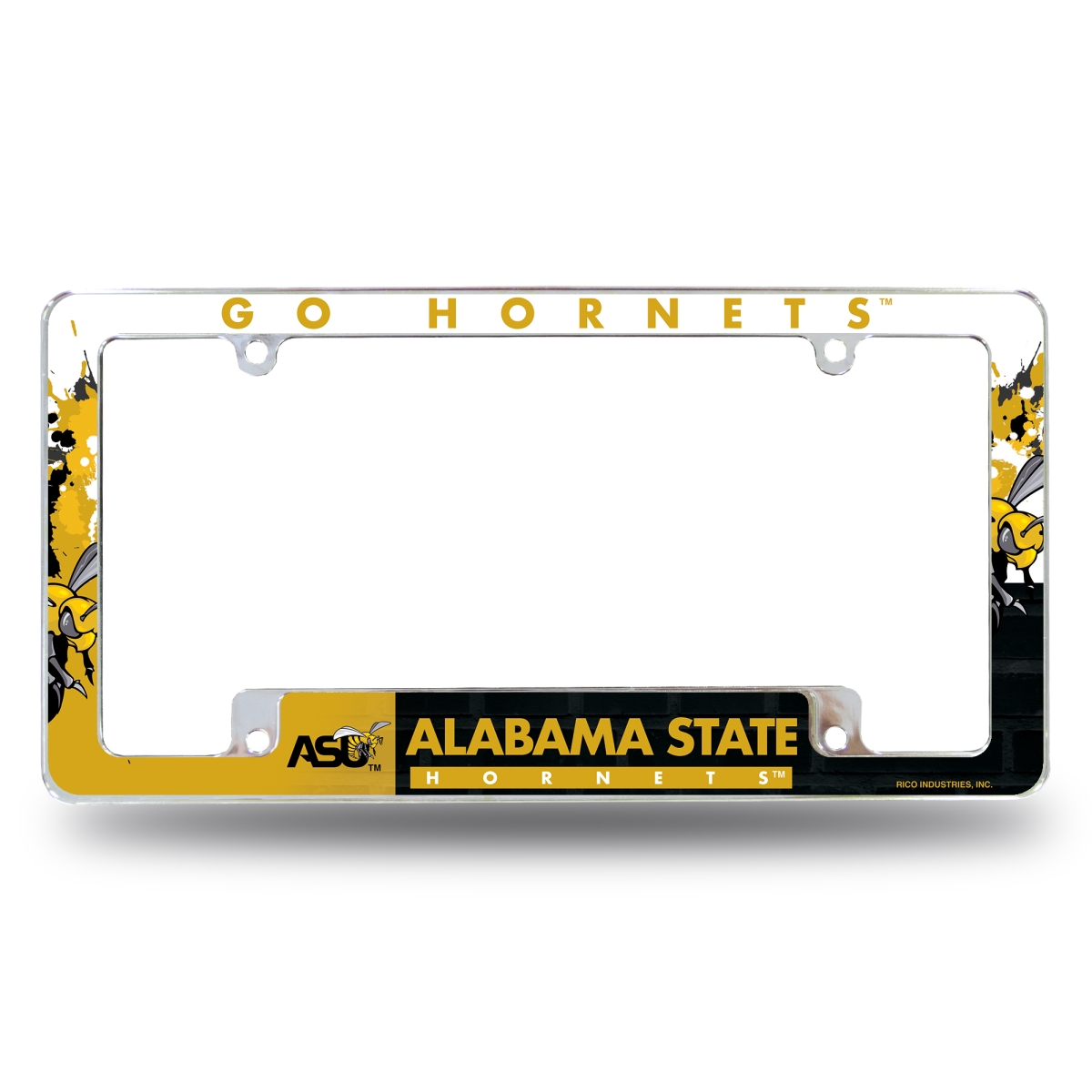 AFC150702B NCAA Alabama State Hornets Primary All Over Chrome License Plate Frame, 12 x 6 in.