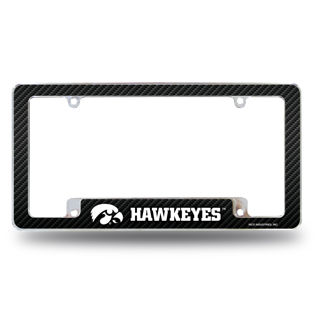 AFC250102BCF NCAA Iowa Hawkeyes Carbon Fiber All Over Chrome License Plate Frame, 12 x 6 in.