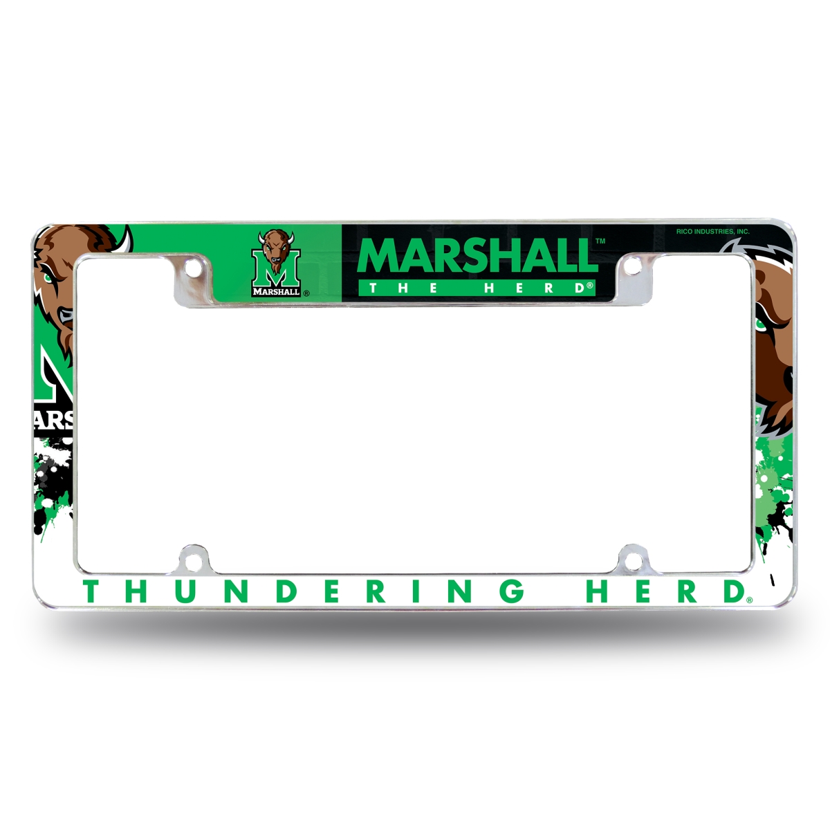 AFC280202T NCAA Marshall Thundering Herd Primary All Over Chrome License Plate Frame, 12 x 6 in.