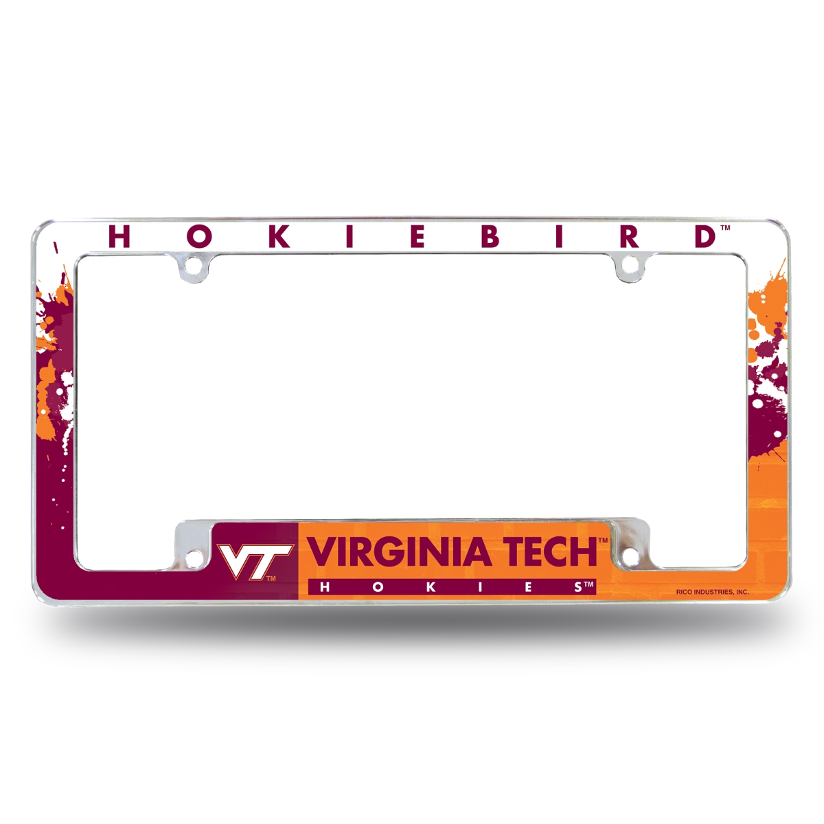 AFC340202B NCAA Virginia Tech Hokies Primary All Over Chrome License Plate Frame, 12 x 6 in.