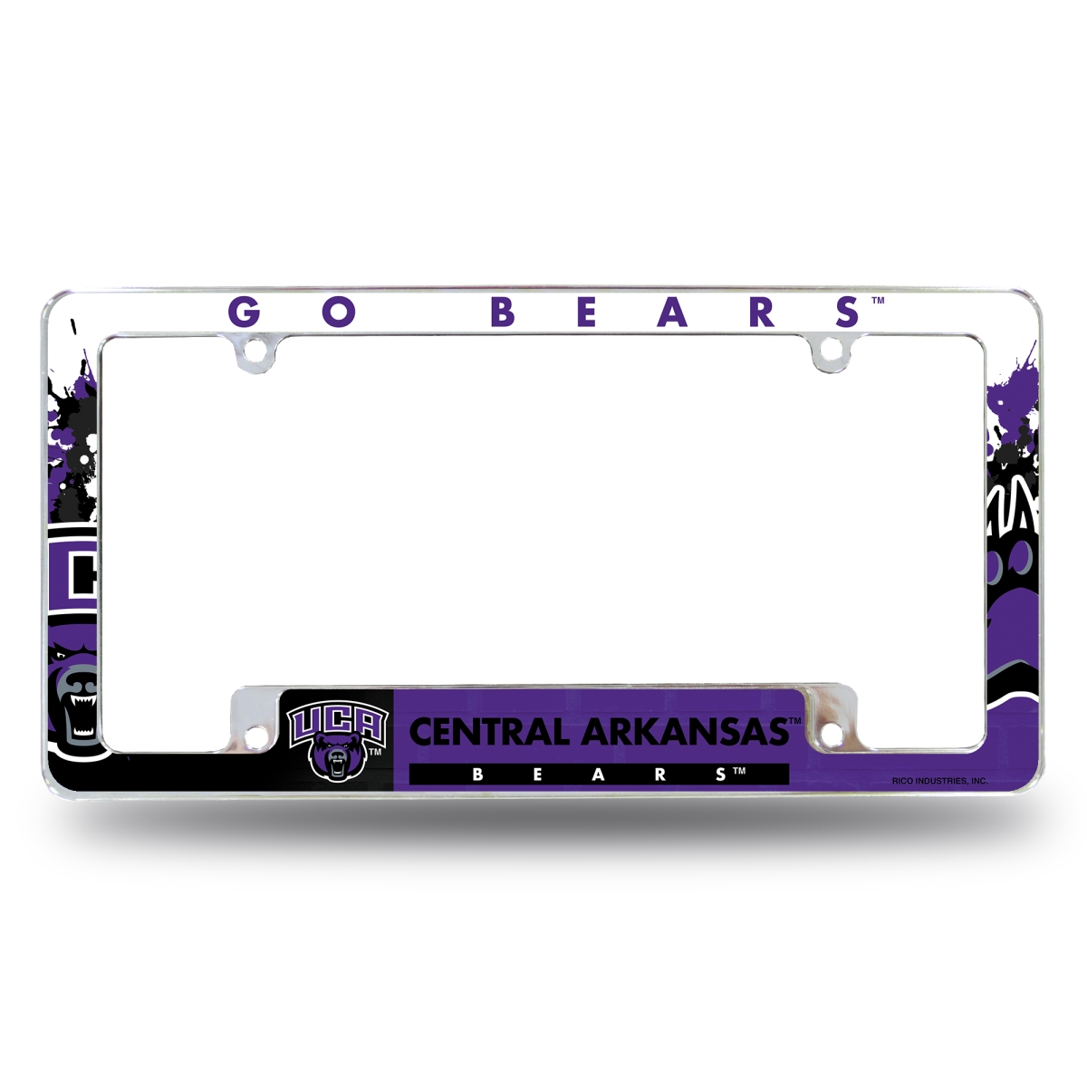 AFC360402B NCAA Central Arkansas Bears Primary All Over Chrome License Plate Frame, 12 x 6 in.
