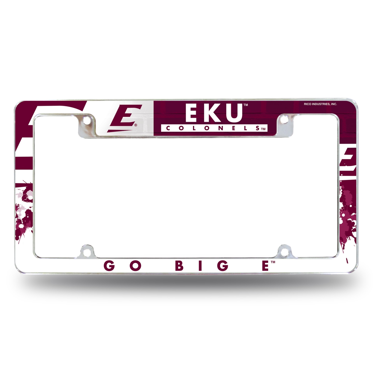 AFC190201T NCAA Eastern Kentucky Colonels Primary All Over Chrome License Plate Frame, 12 x 6 in.