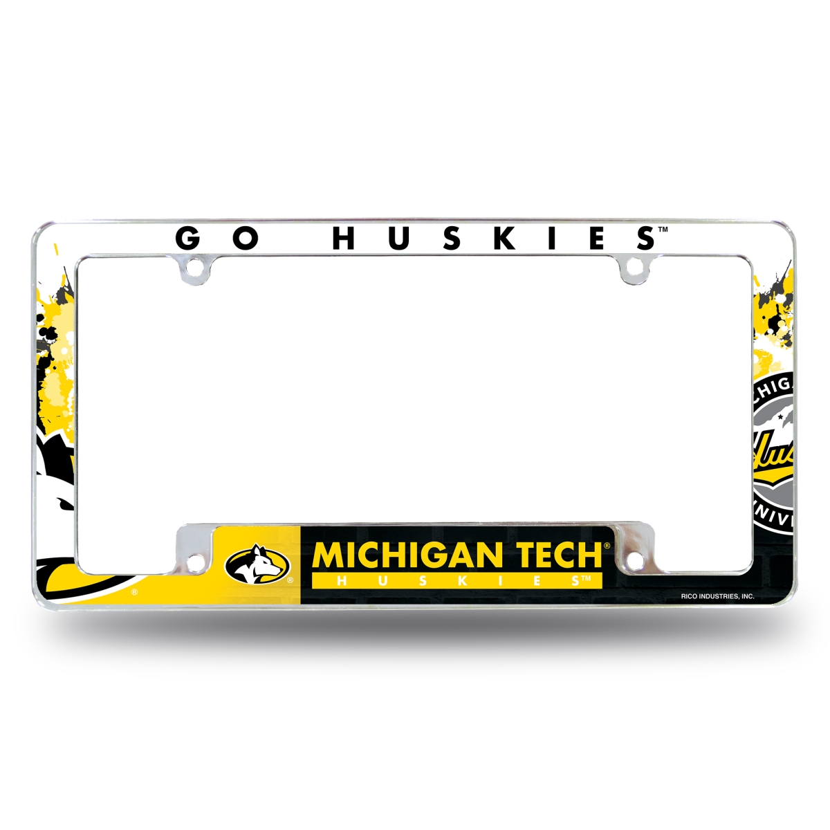 AFC220701B NCAA Michigan Tech Huskies Primary All Over Chrome License Plate Frame, 12 x 6 in.