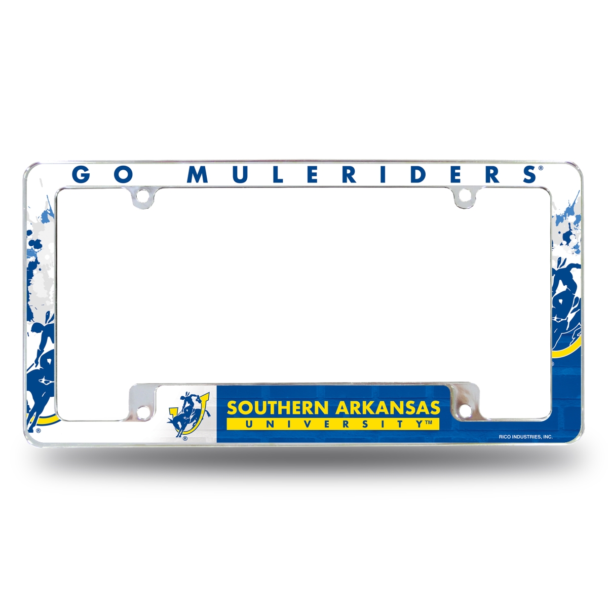 AFC360501B NCAA Southern Arkansas Muleriders Primary All Over Chrome License Plate Frame, 12 x 6 in.