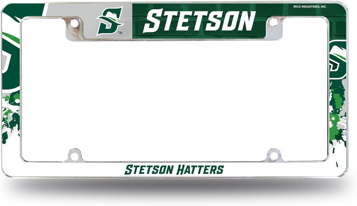 AFC100701T NCAA Stetson Hatters Primary All Over Chrome License Plate Frame, 12 x 6 in.