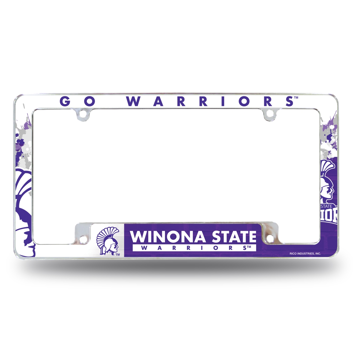 AFC380401B NCAA Winona State Warriors Primary All Over Chrome License Plate Frame, 12 x 6 in.