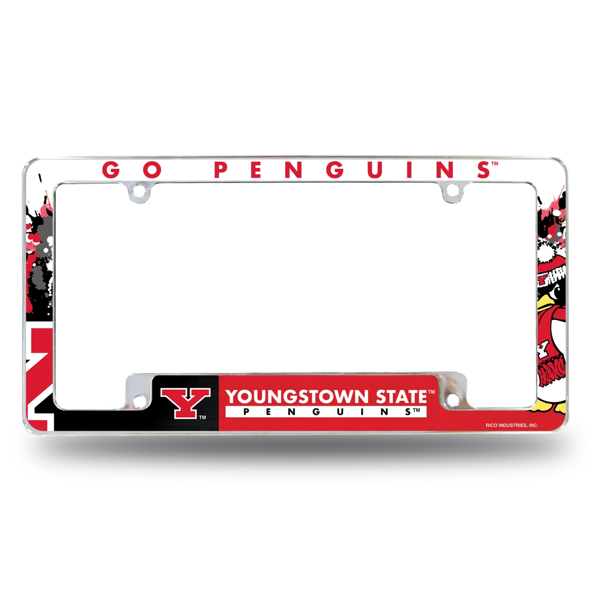 AFC301301B NCAA Youngstown Penguins Primary All Over Chrome License Plate Frame, 12 x 6 in.