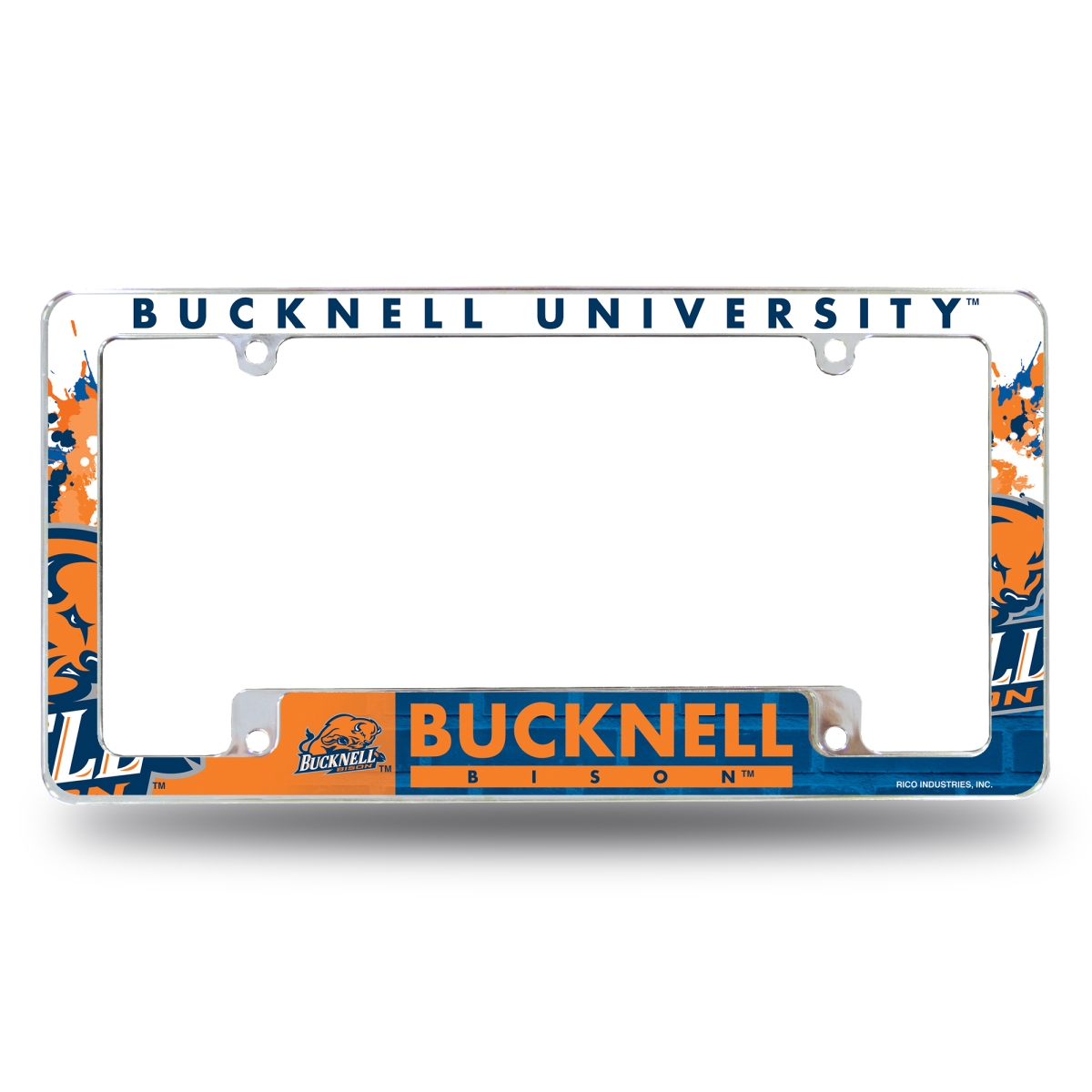 AFC210601B NCAA Bucknell Bison Primary All Over Chrome License Plate Frame, 12 x 6 in.
