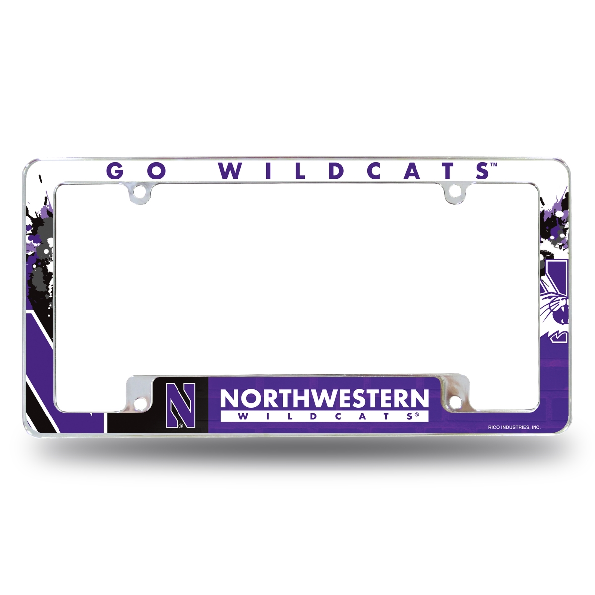 AFC400201B NCAA Northwestern Wildcats Primary All Over Chrome License Plate Frame, 12 x 6 in.