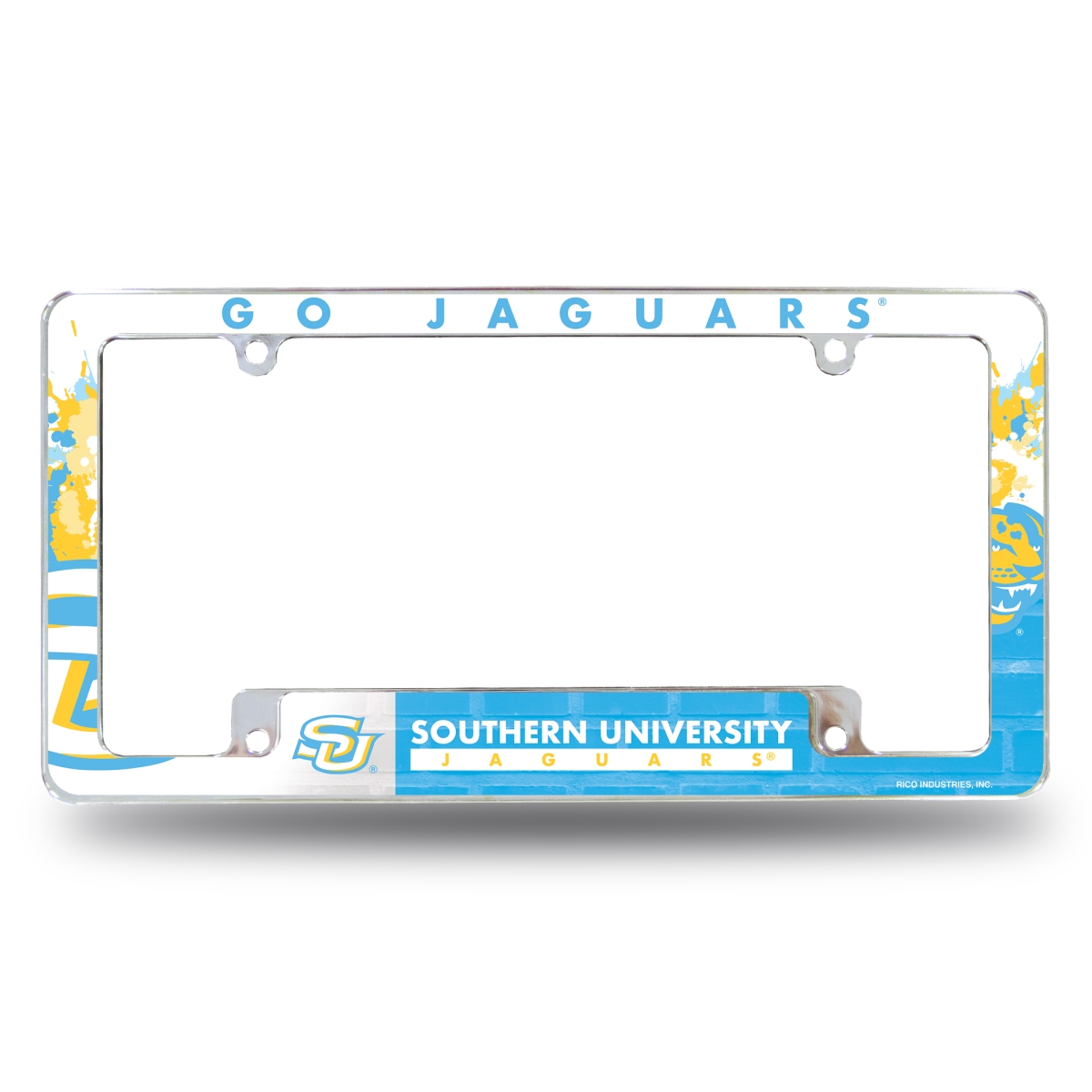 AFC170501B NCAA Southern Jaguars Primary All Over Chrome License Plate Frame, 12 x 6 in.