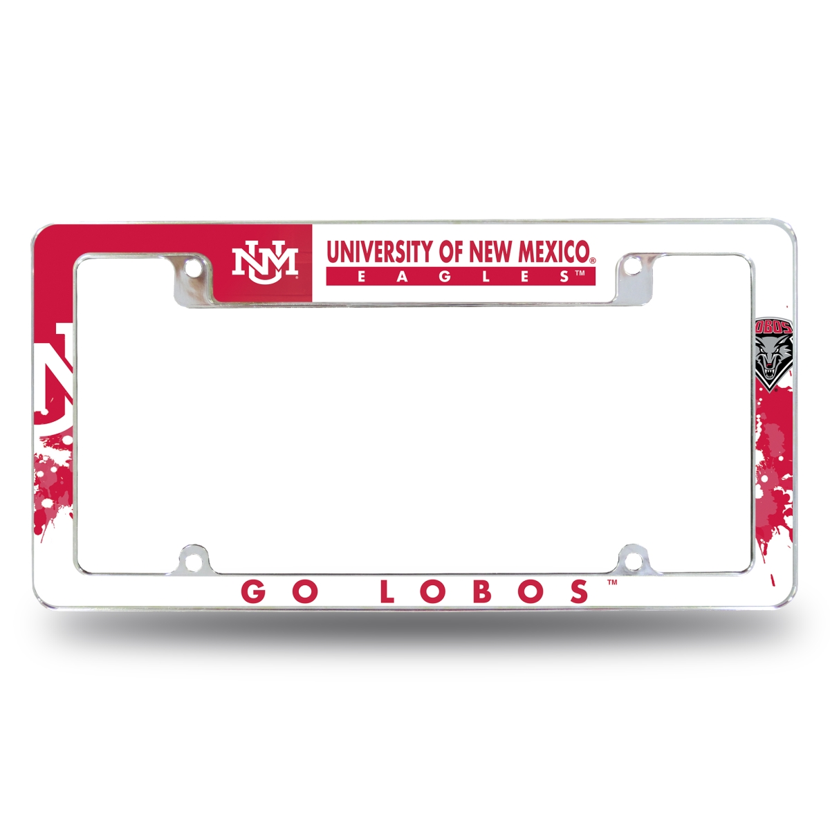 AFC440103T NCAA Mexico Lobos Primary All Over Chrome License Plate Frame, 12 x 6 in.