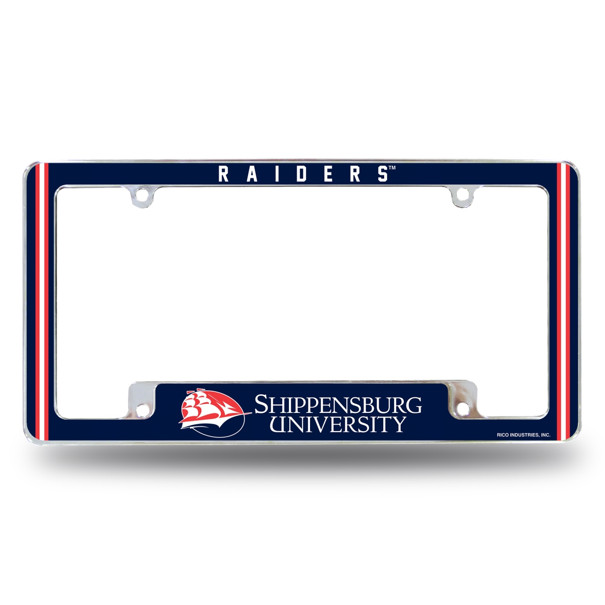 AFC210801B NCAA Shippensburg Raiders All Over Chrome License Plate Frame, 12 x 6 in.