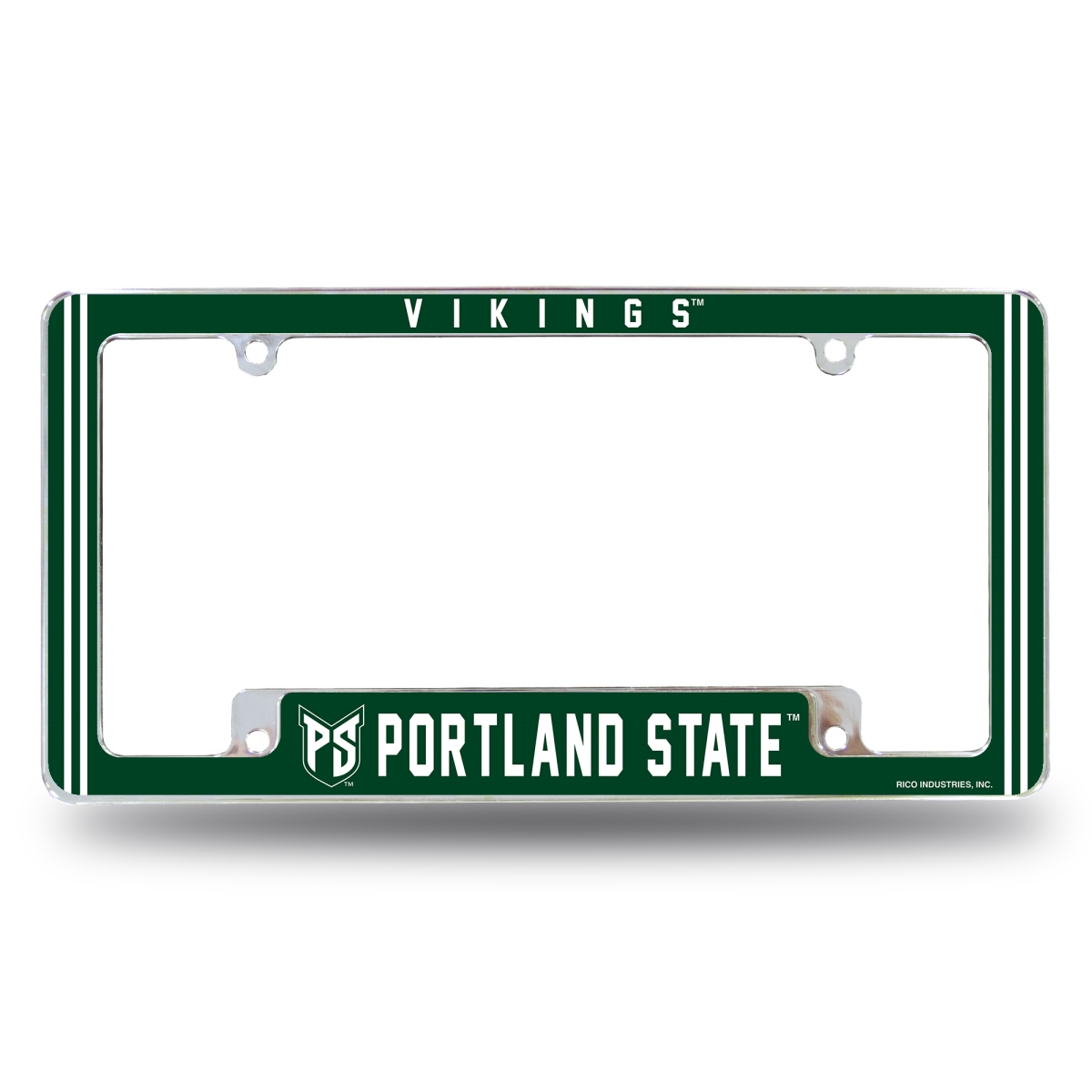 AFC510401B NCAA Portland State Vikings All Over Chrome License Plate Frame, 12 x 6 in.