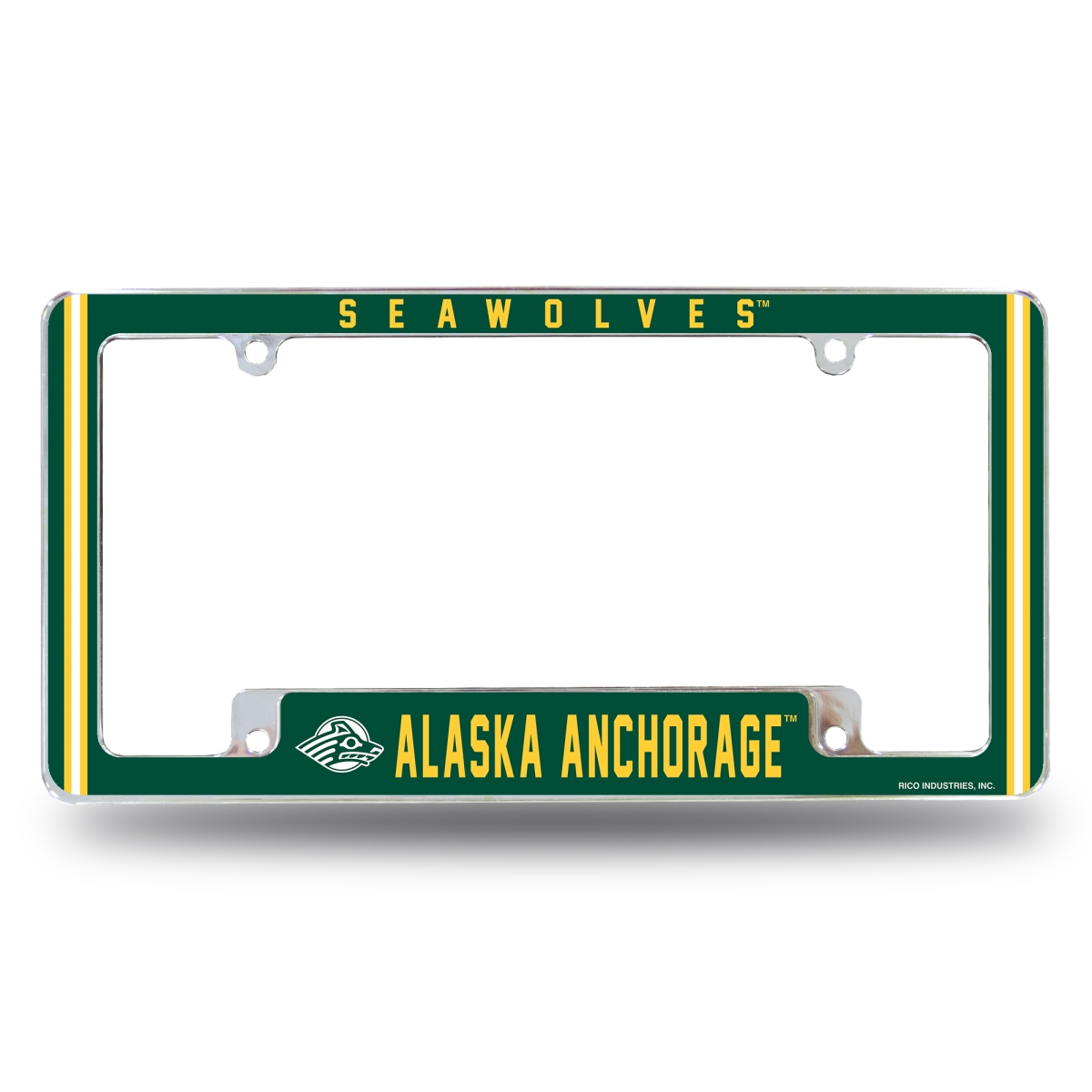 AFC540101B NCAA Alaska Anchorage Seawolves All Over Chrome License Plate Frame, 12 x 6 in.