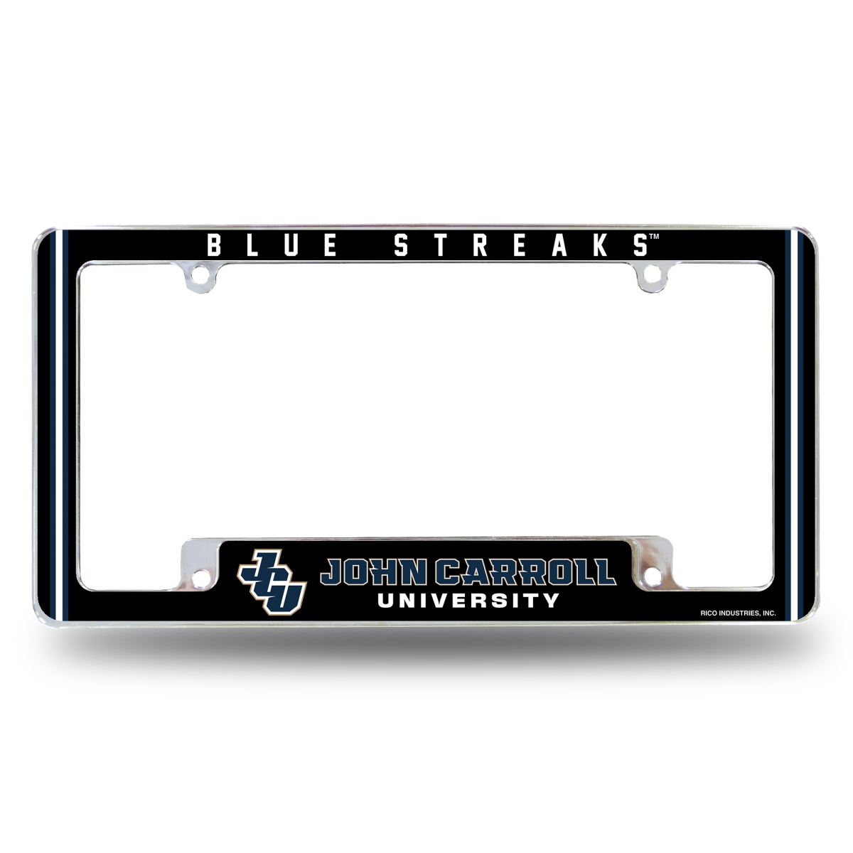AFC301901B NCAA John Carroll Blue Streaks All Over Chrome License Plate Frame, 12 x 6 in.