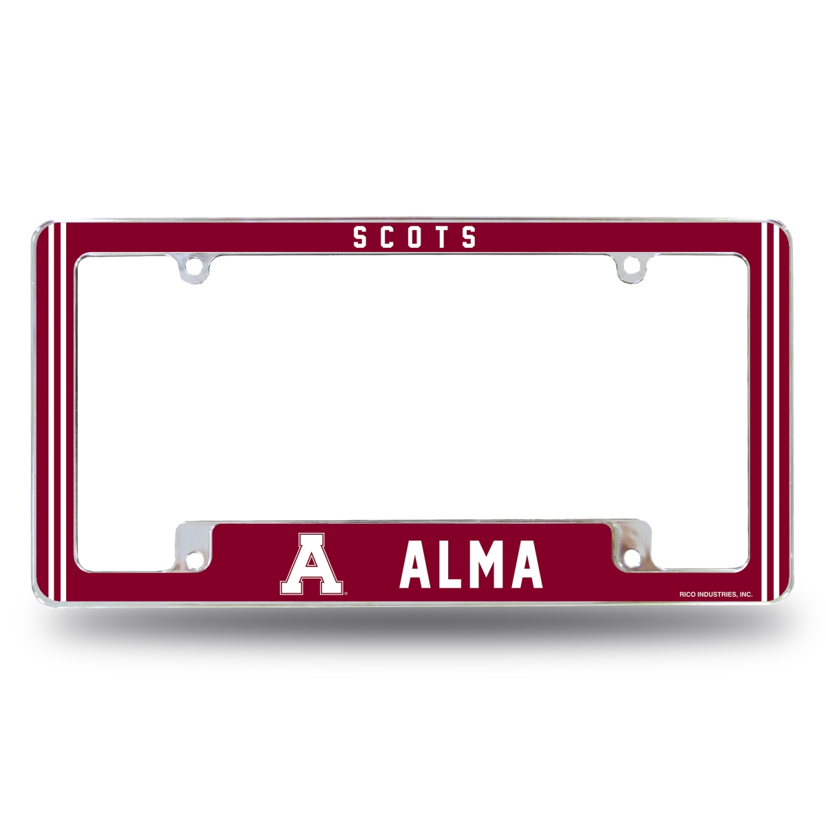 AFC221401B NCAA Alma Scots All Over Chrome License Plate Frame, 12 x 6 in.